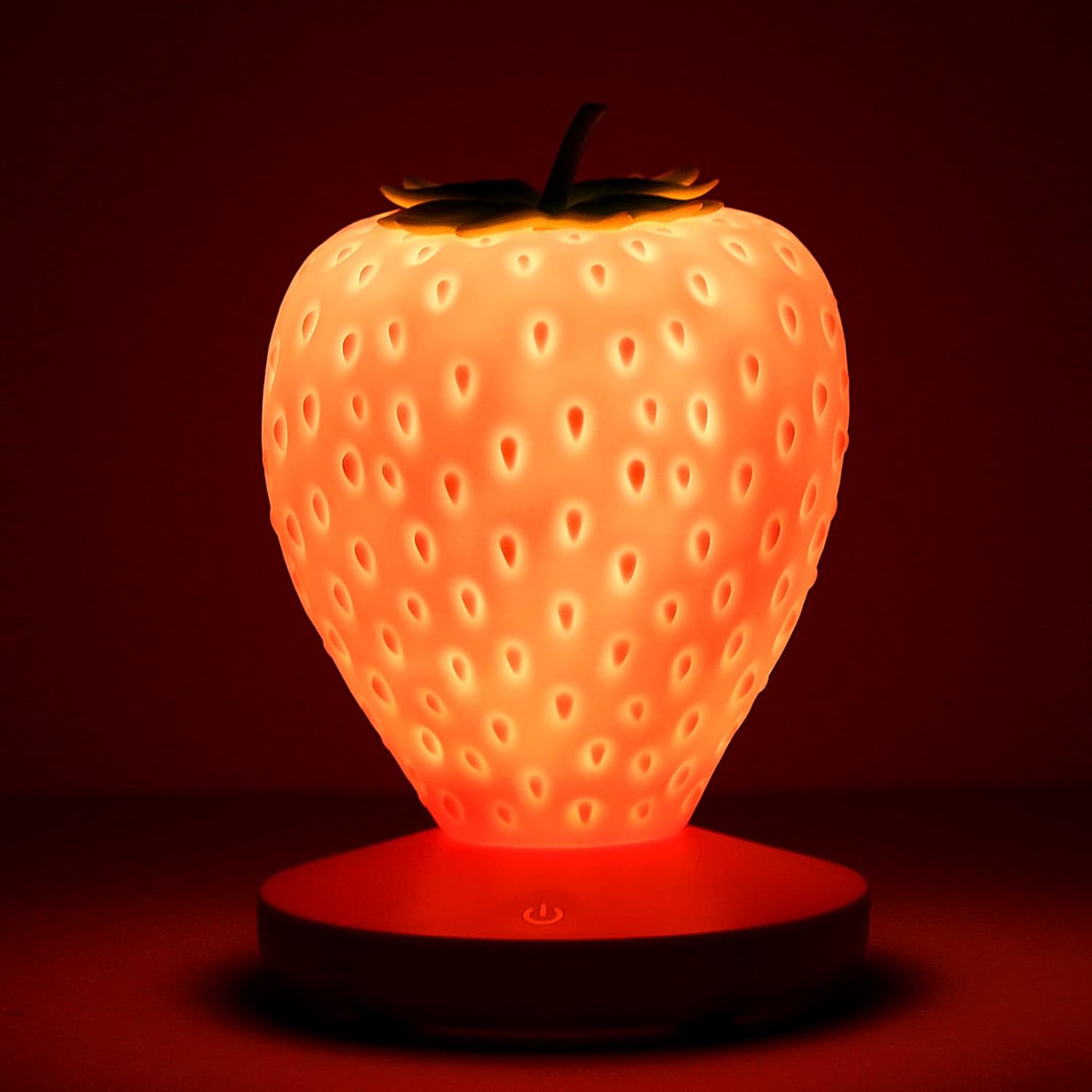 Luz nocturna de fresa de Navidad, bonita lámpara de fresa de silicona, lámpara LED de noche para niños, 3 modos táctiles, lámpara de noche para