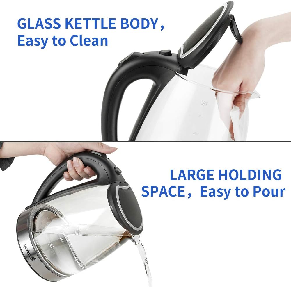 Hervidor eléctrico y caldera de agua, 1.8 L LED que cambia de color, tetera portátil con apagado automático y protección contra hervir en seco