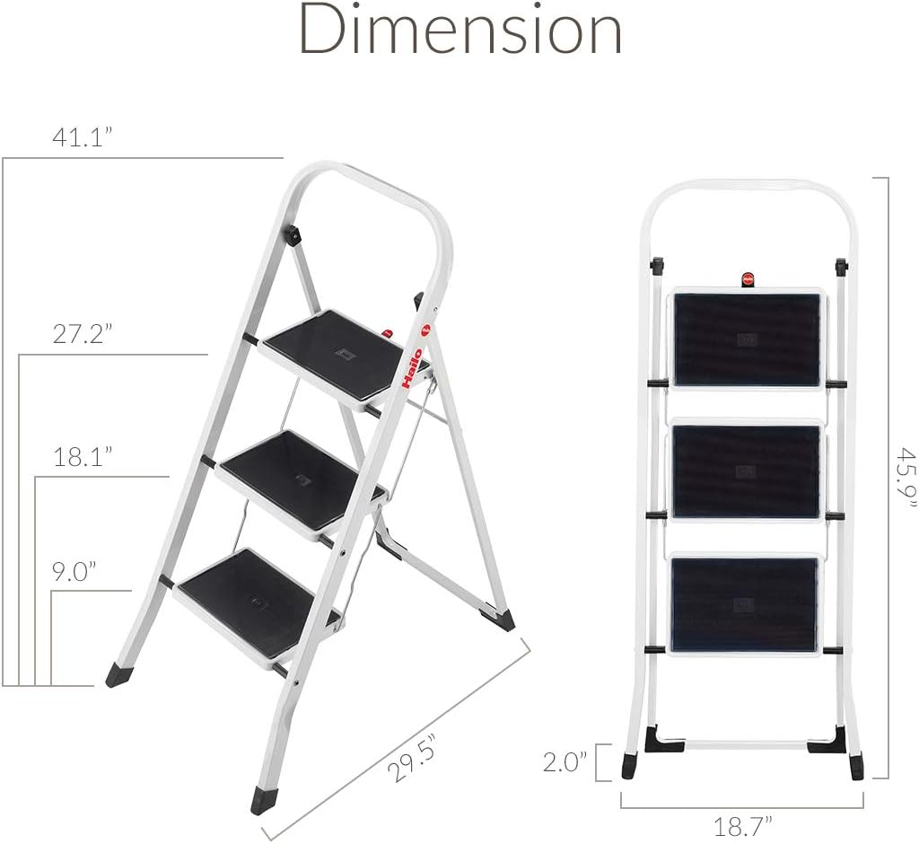 Hailo K20 StandardLine – Escalera plegable con dos escalones anchos y alfombrillas antideslizantes, altura de trabajo de hasta 8.07 pies, peso 10.58