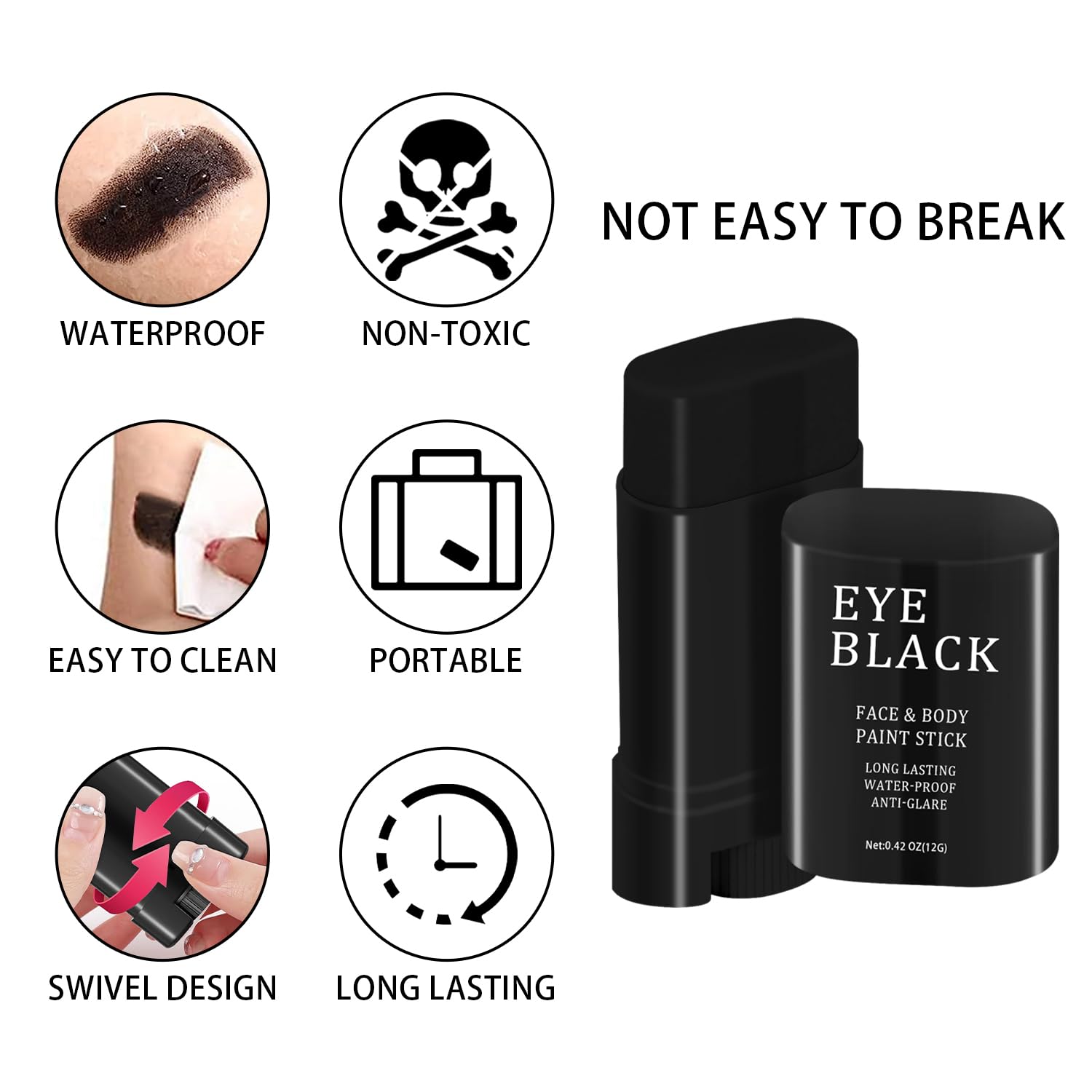 Eye Black, Eye Black Stick para deportes antirreflejo, ojo de fútbol negro, béisbol, softbol, pintura corporal facial, a prueba de sudor, negro,