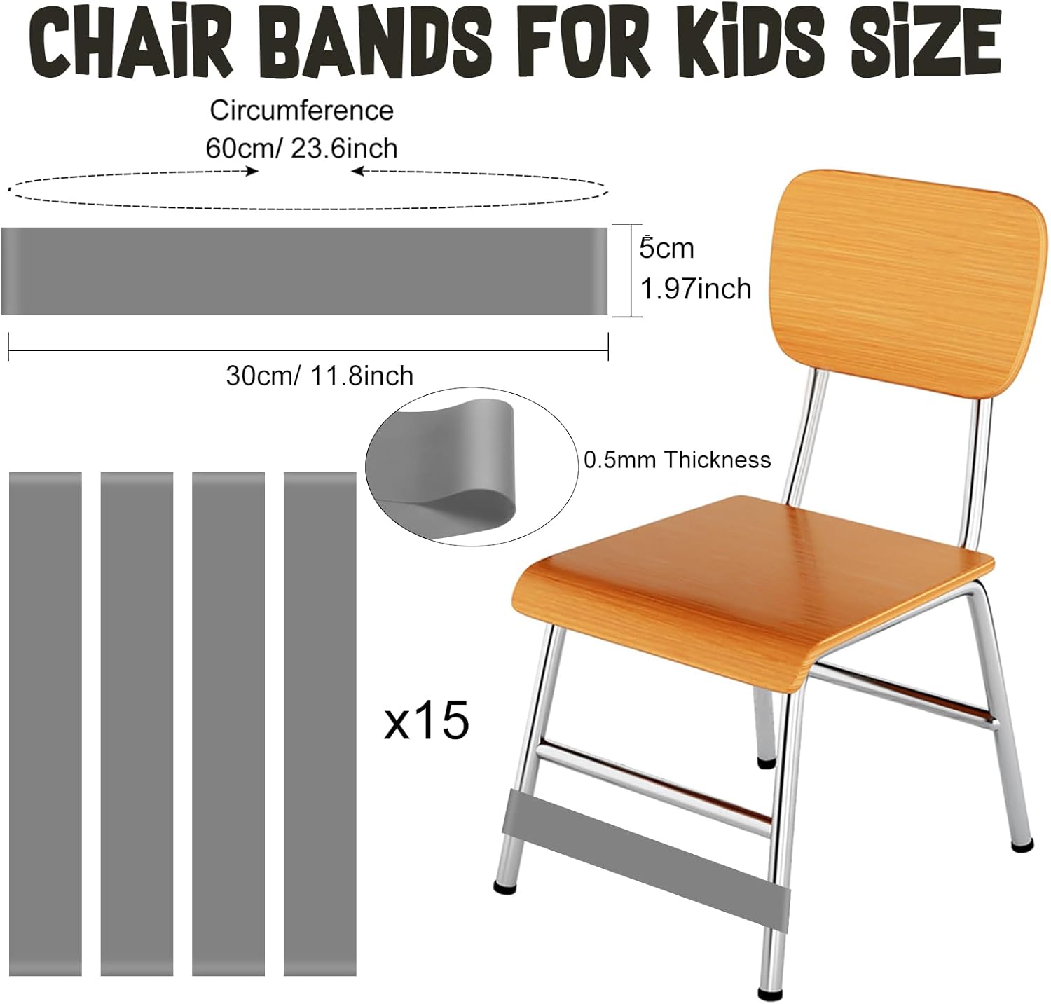 PLULON Paquete de 15 bandas para sillas para niños con pies inquietos para sillas de aula, bandas inflables para estudiantes, sillas, escritorios