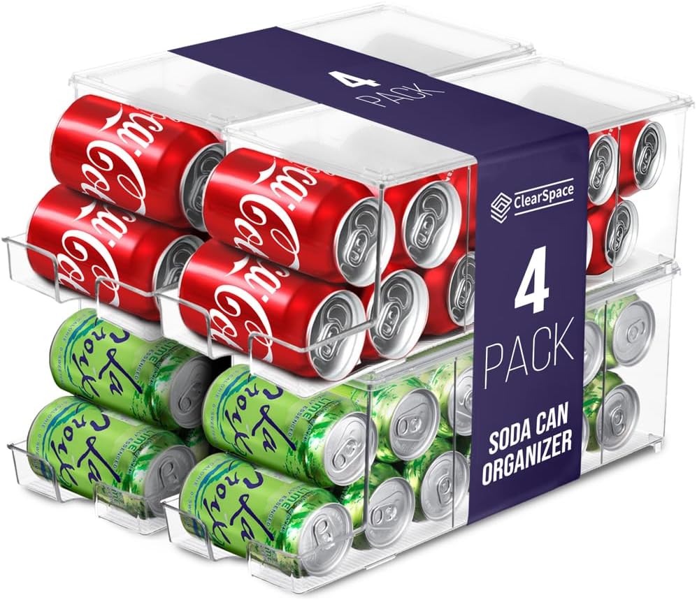 ClearSpace Organizador de bebidas para refrigerador y dispensador de latas de refrescos, organización de refrigerador y organizador de latas para