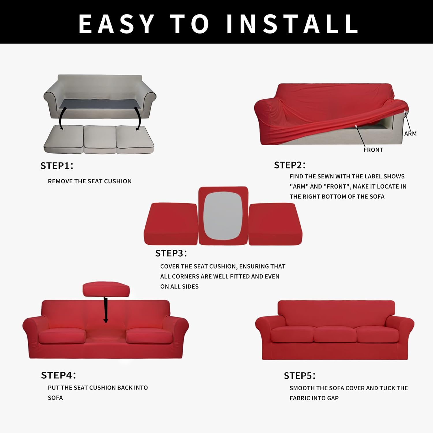 Easy-Going Funda elástica de gran tamaño, suave, 100 % impermeable, funda de sofá adicional para sofá de 3 cojines separados, protector de muebles a