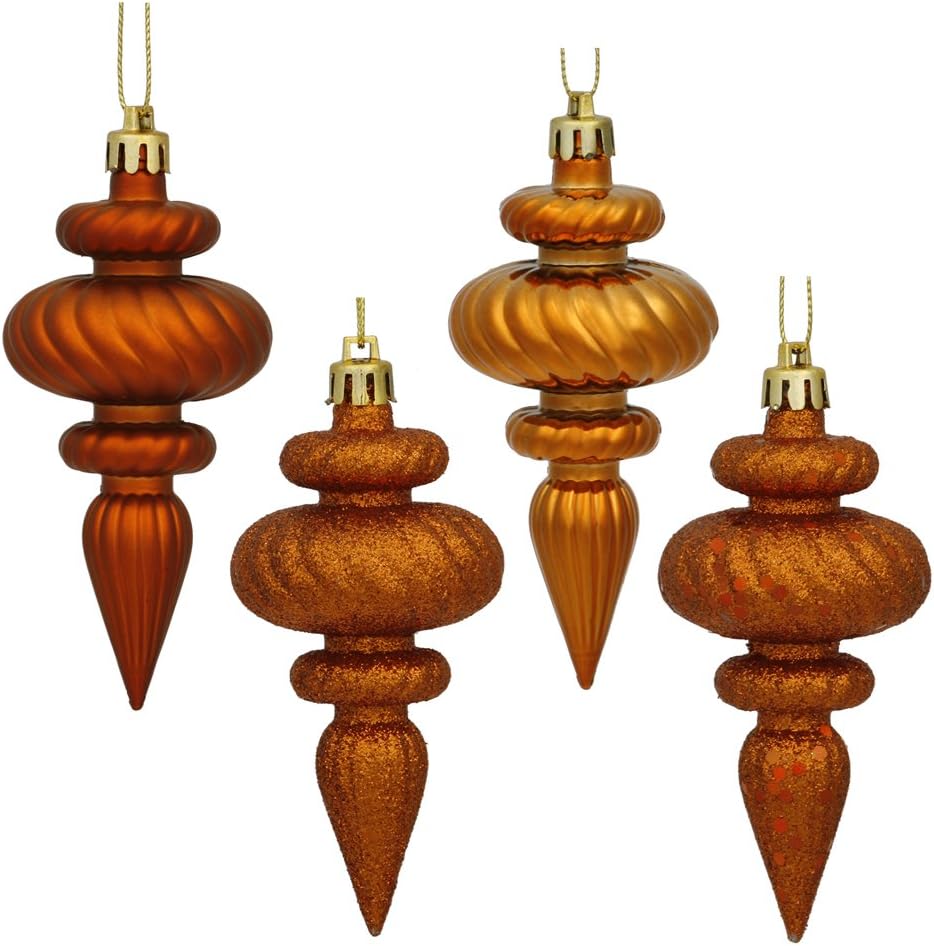 Vickerman Finial – Ornamentos, 4 pulgadas, acabado, variados, 8 por paquete, anaranjado pulido , 4″