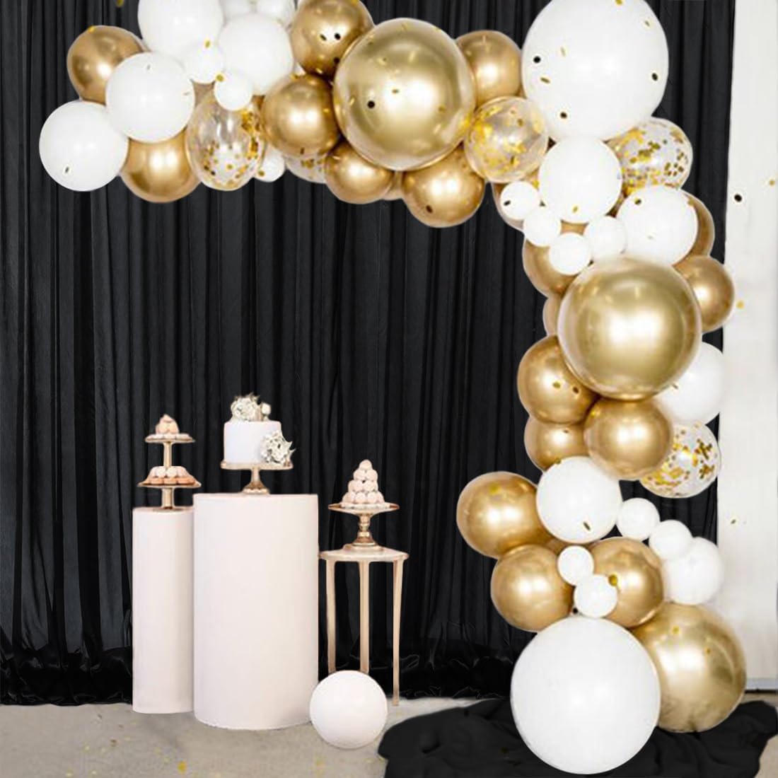 Kachanaa Cortinas de telón de fondo negro arrugado de 10 x 10 pies para fiestas, fotografía, cortinas de fondo de poliéster, decoración de boda,
