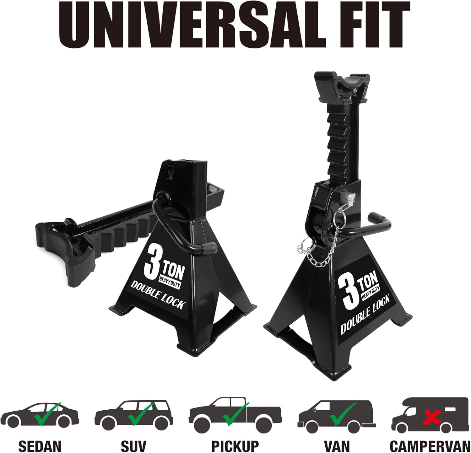 Torin AT43005AB Soportes de acero resistentes para gatos pasadores de bloqueo dobles, capacidad de 3 toneladas (6,000 libras), negro, 1 par (2