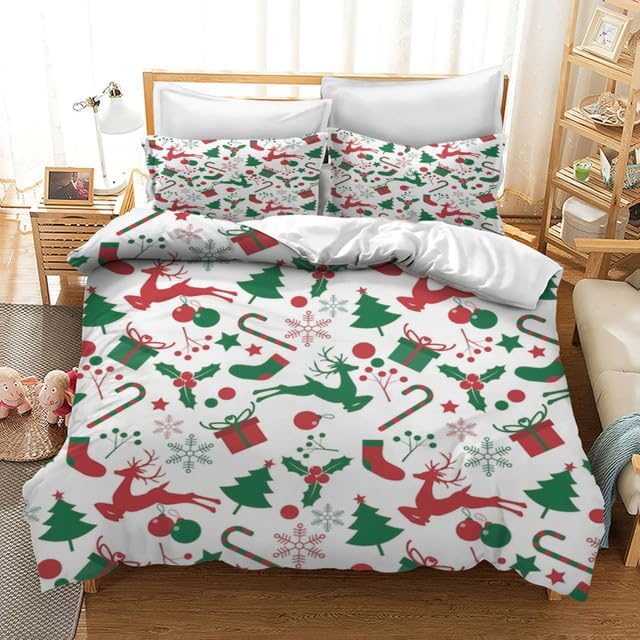 Bidesign Juego de funda de edredón con temática navideña para cama individual (1 funda de edredón + 2 fundas de almohada)
