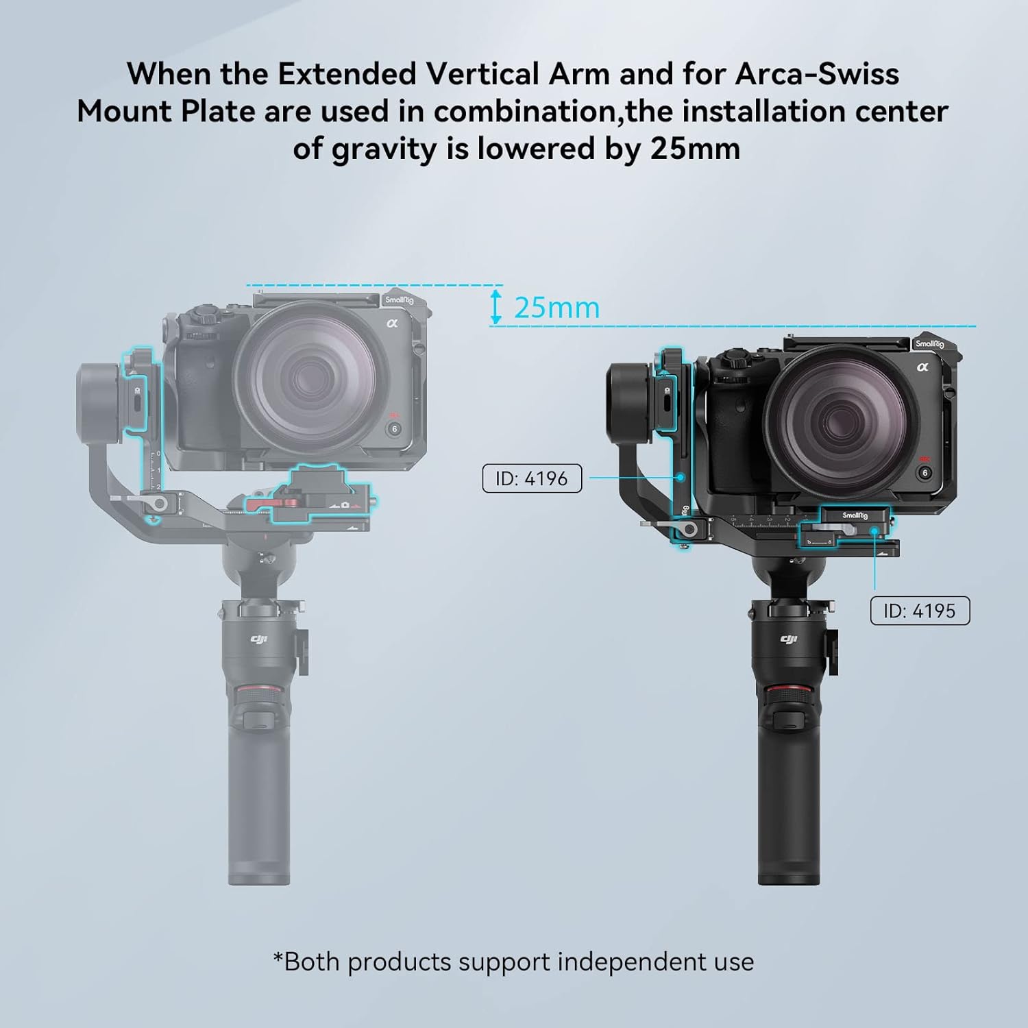 SmallRig Brazo vertical extendido para DJI RS 3 Mini, placa de montaje de extensión para DJI RS 3 Mini – 4196