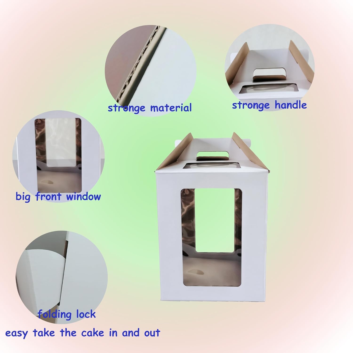 CouSweoArt Caja alta para tartas, caja alta para tartas de nivel con ventana, 2 paquetes de cajas escalonadas para pasteles de 12 x 12 x 14 pulgadas