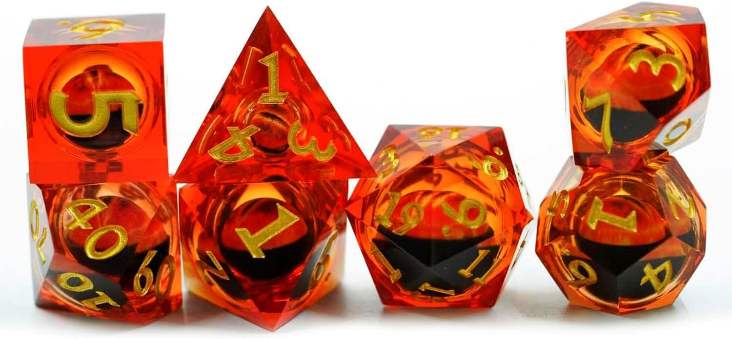 DND – Juego de dados Dungeons and Dragons, 7 piezas con núcleo líquido, dados de resina de borde afilado D&D Dungeons and Dragons con caja de