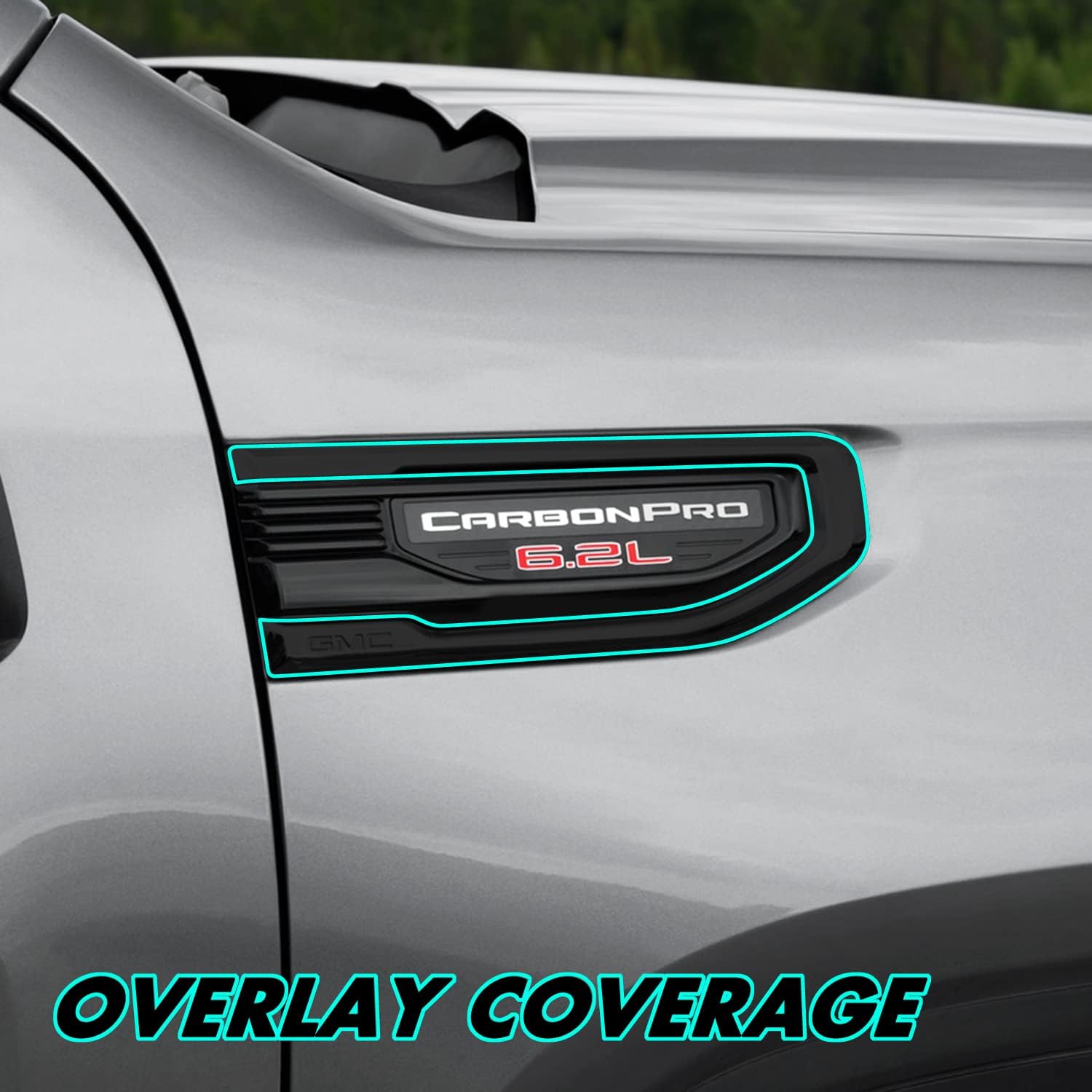 SlickMod Revestimiento de vinilo opaco cromado para GMC Sierra 1500 2019-2023 (negro brillante, 2. borde de guardabarros)
