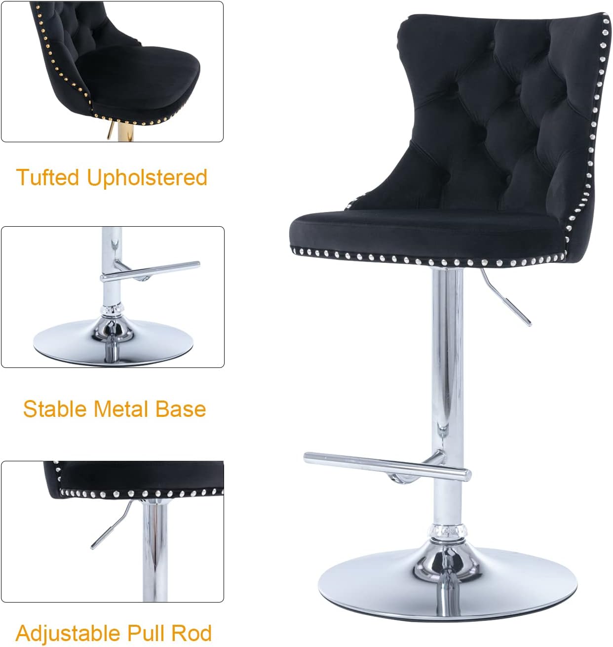 Juego de 2 taburetes de bar giratorios de altura de mostrador, taburetes de bar de terciopelo con respaldo y reposapiés plateado, modernas sillas de