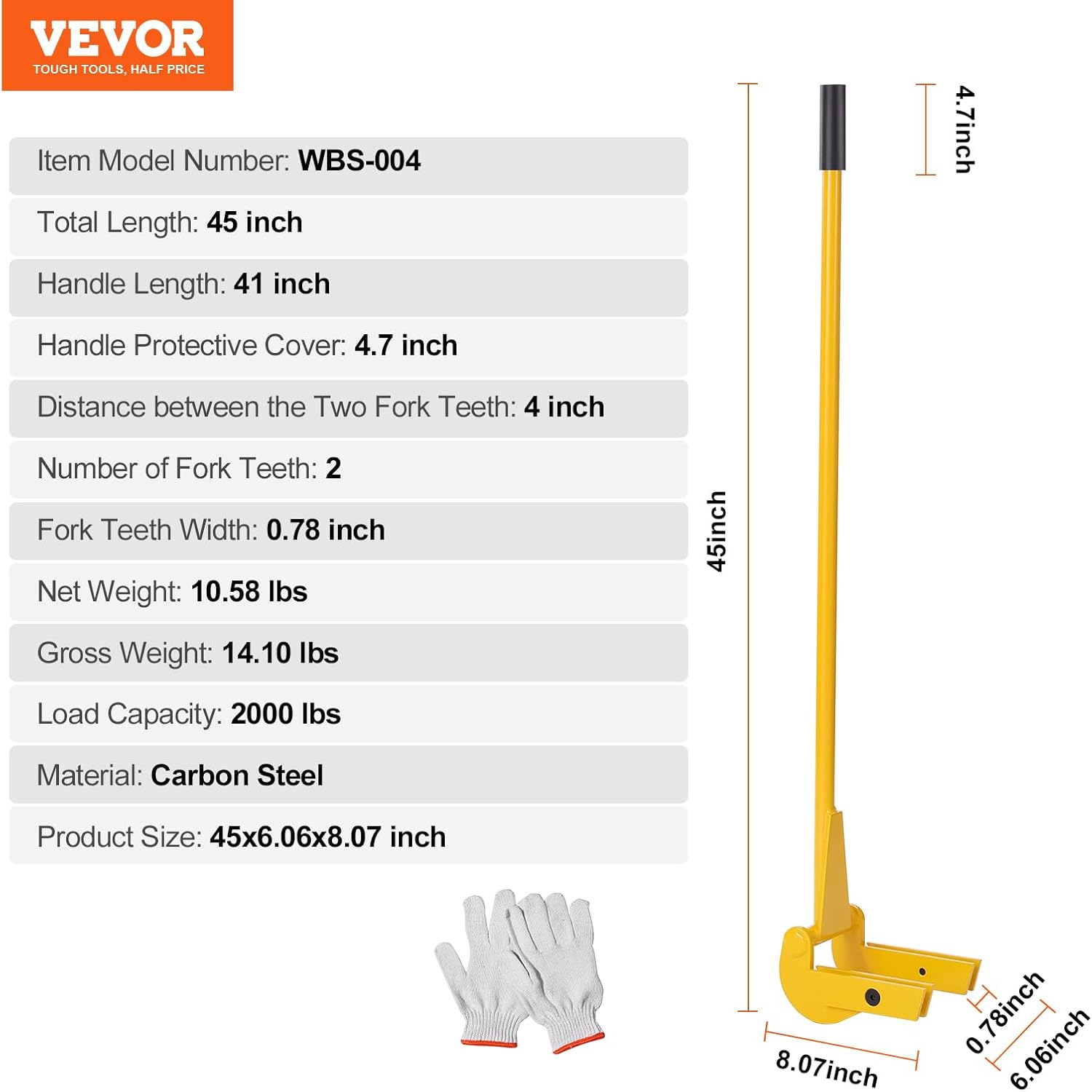 VEVOR Pallet Buster Herramienta con mango largo de 41 pulgadas, acero al carbono, resistente, demolición, palés, herramienta de paleta, extractor de