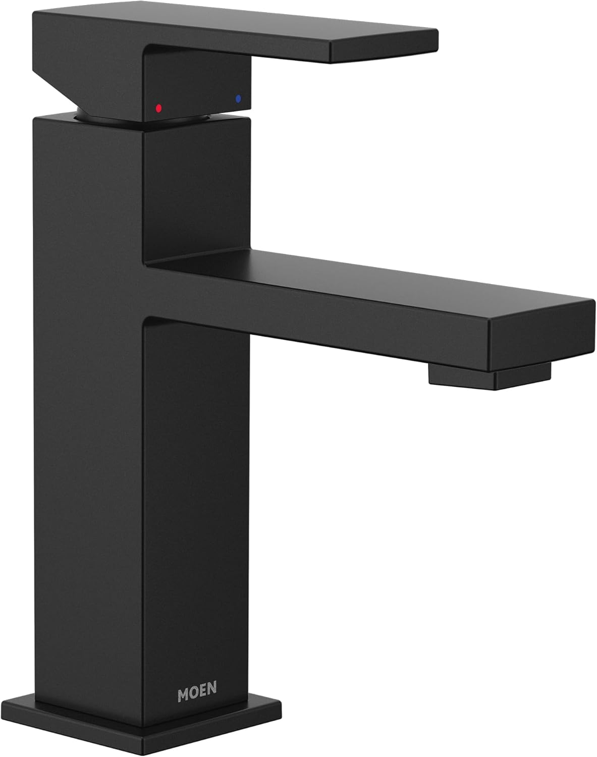 Moen Revyl 84771BL – Grifo de lavabo de baño moderno de un solo agujero, negro mate con placa opcional y conjunto de drenaje con resorte, 84771BL