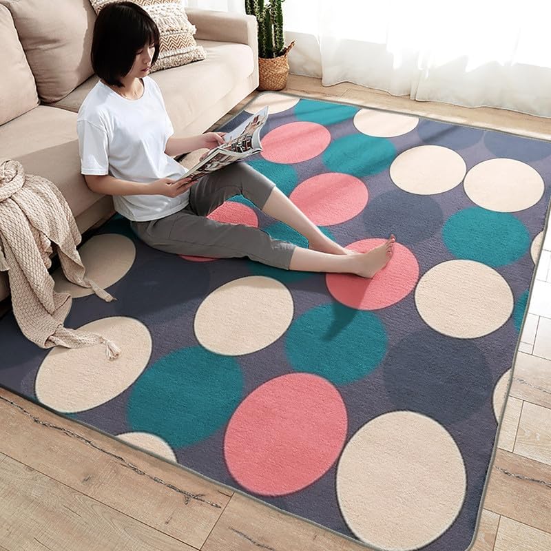 Alfombras lavables para sala de estar, dormitorio, alfombra de lunares y decoración del hogar, alfombra geométrica de 3 x 4, antideslizante, suave,