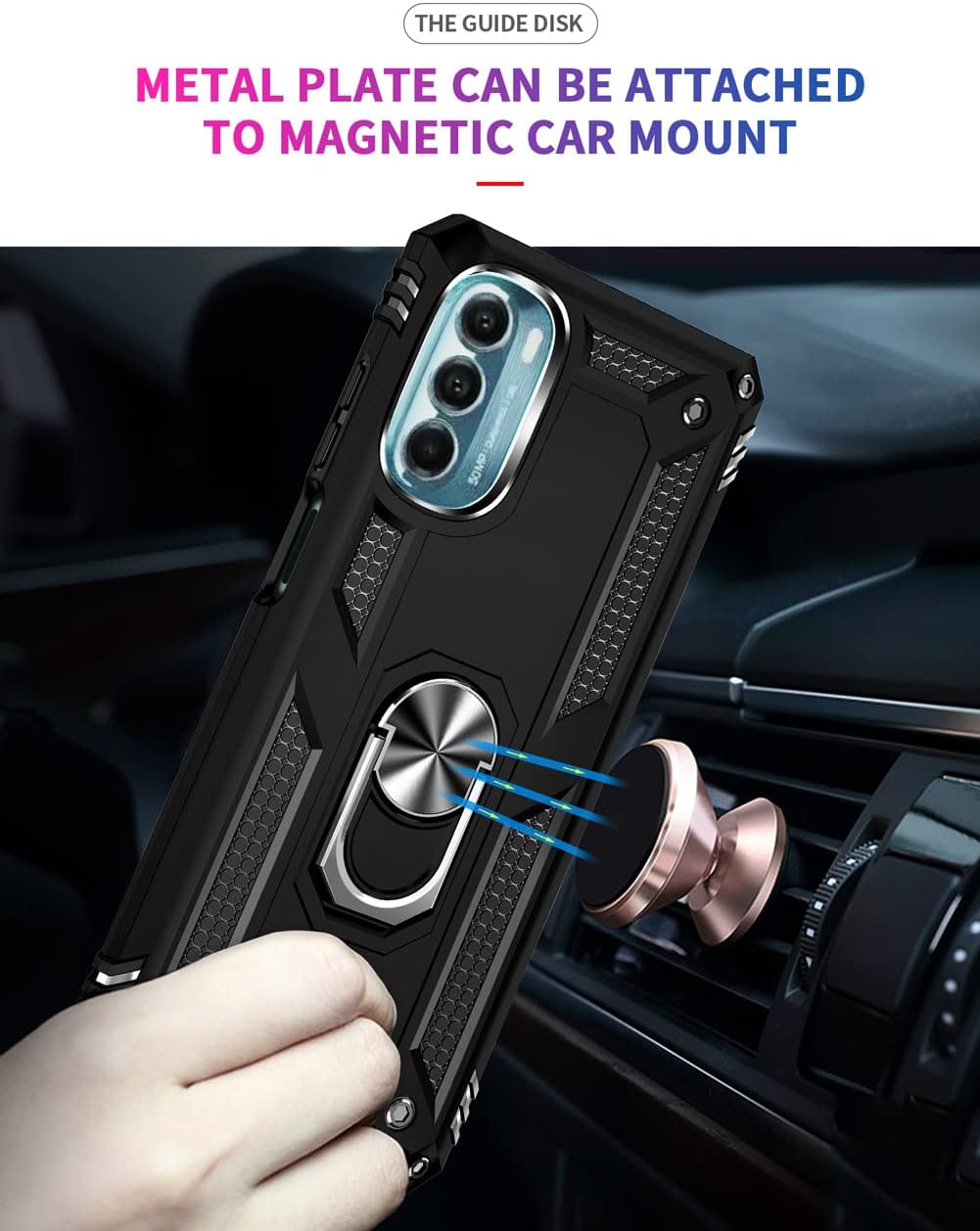 Androgate Funda compatible con Motorola Moto G 5G con protector de pantalla HD, soporte de anillo de grado militar, soporte para automóvil de 16