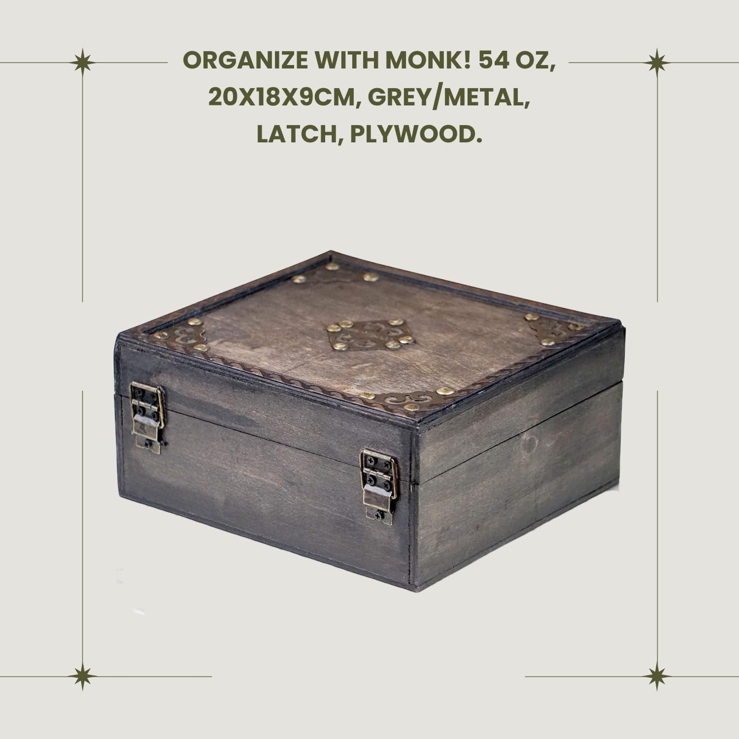 Caja de almacenamiento del cofre del tesoro pirata – Monje 7.9 x 7.1 x 3.5 – Cofre del tesoro de madera duradero con cerradura – Caja de