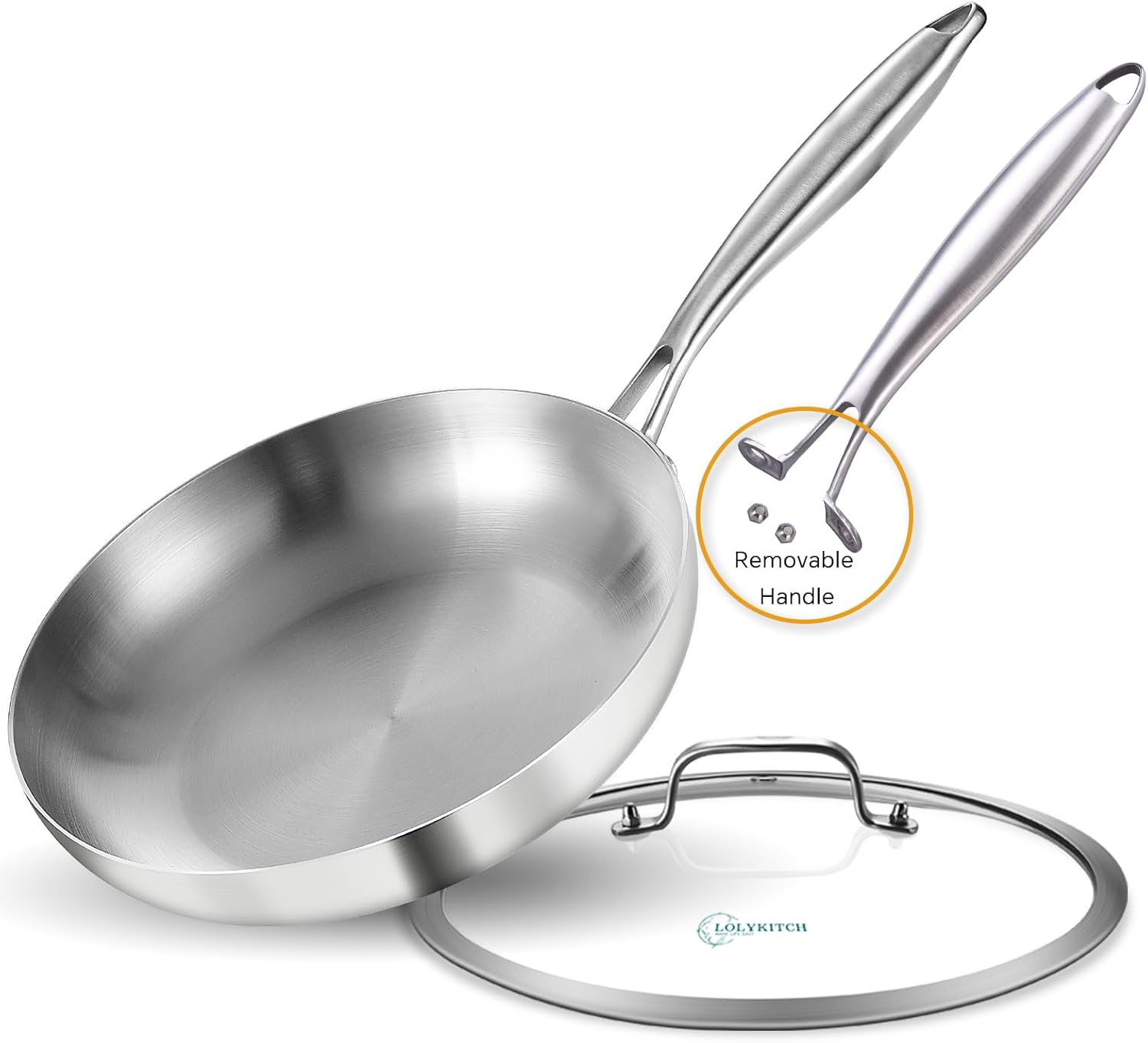 Sartén de chef de acero inoxidable de tres capas de 10 a 12 pulgadas, juego de sartenes con tapas, sartenes, utensilios de cocina de inducción,