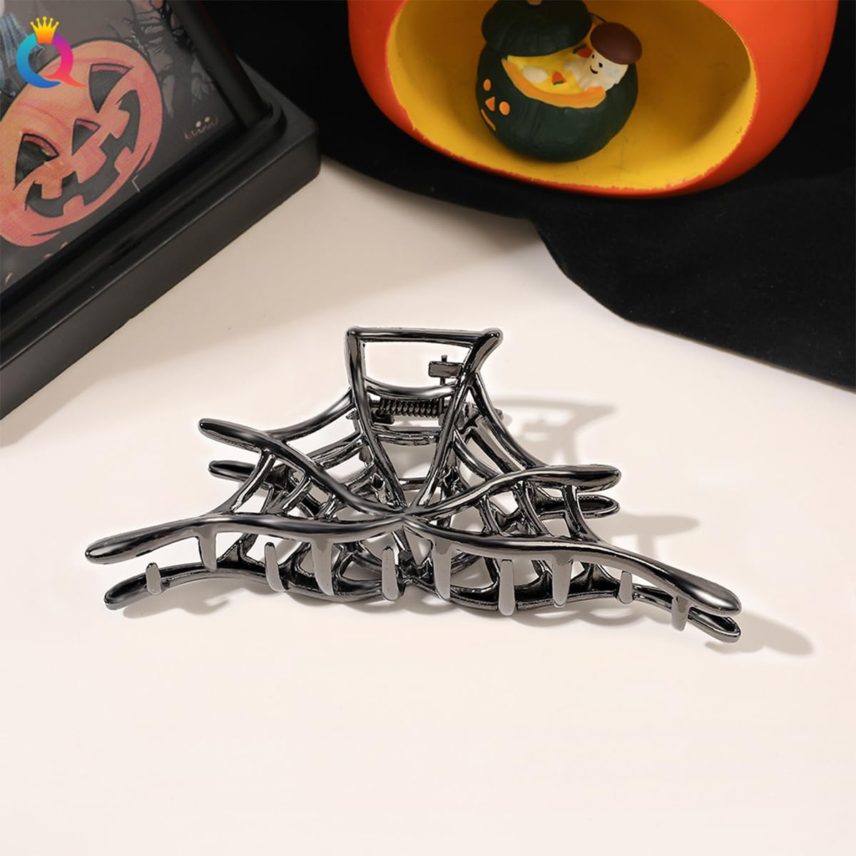 Pinzas de metal para el cabello de telaraña, pinzas negras para cabello fino con forma de telaraña, diseño hueco, accesorios para el cabello de