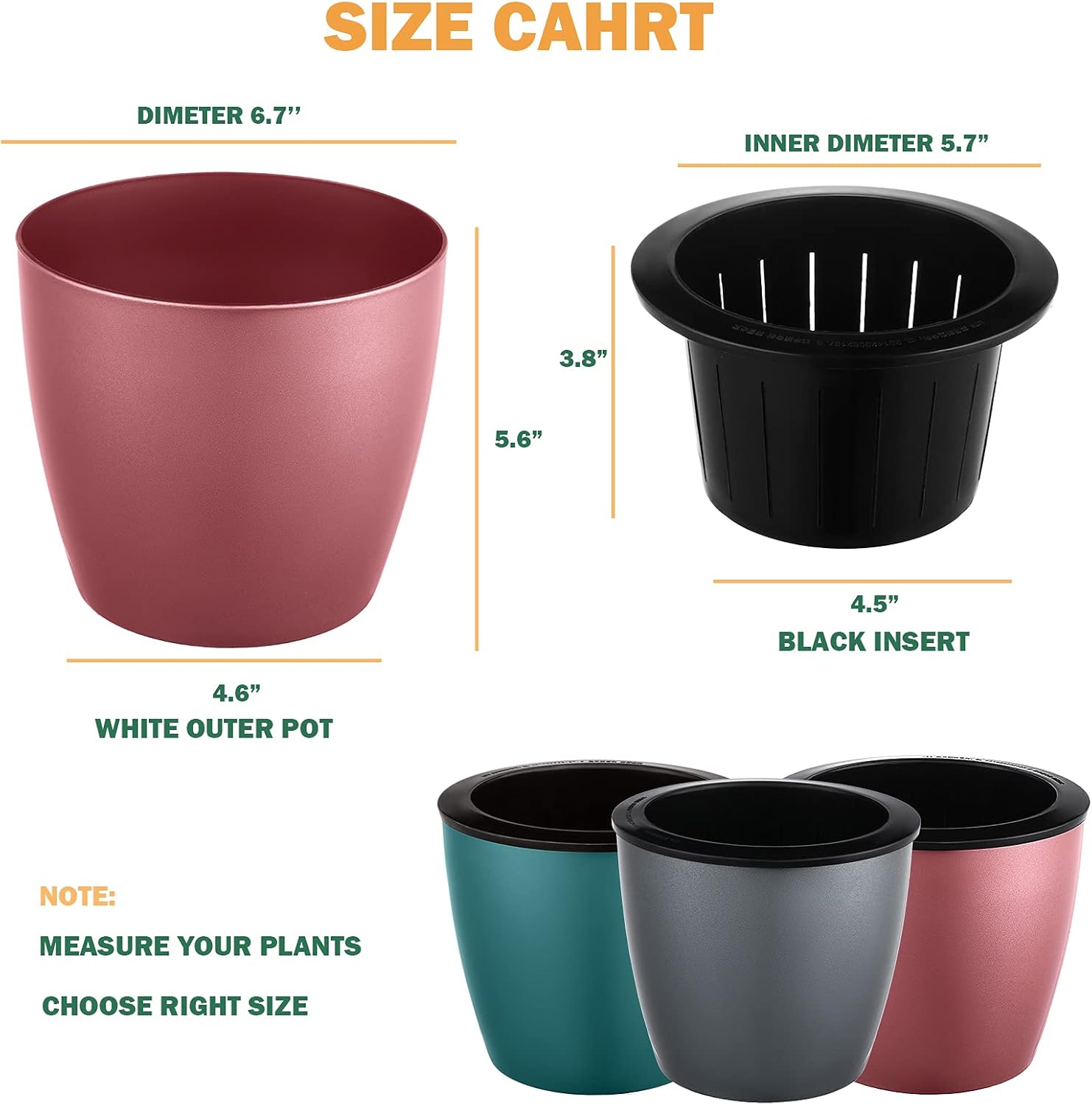 Paquete de 6 macetas de riego automático de 6.7 pulgadas para plantas de interior, macetas de violeta africana para plantas con maceta de mecha,