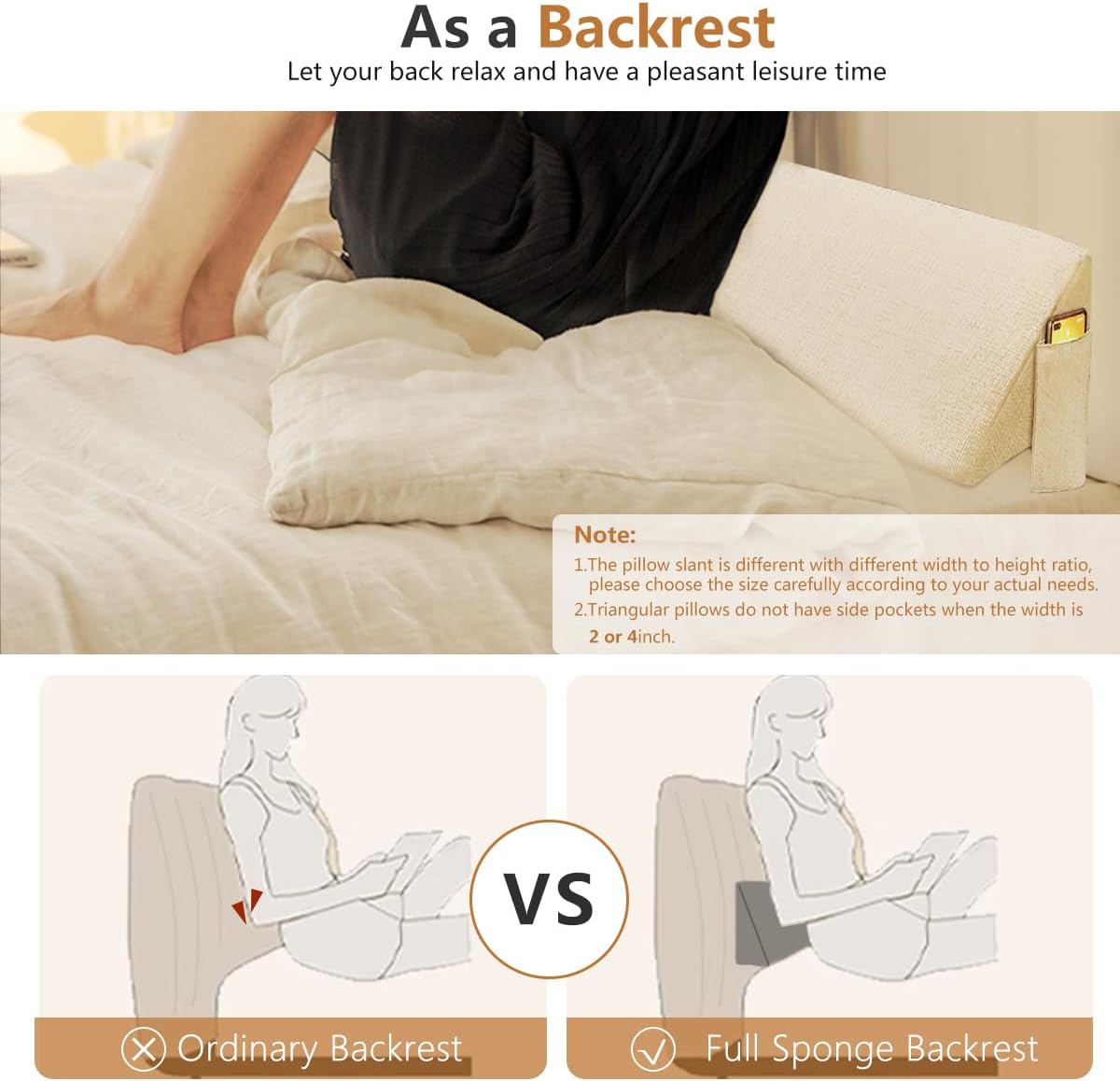 Almohada de cuña de cama para cabecero, almohada de cuña de colchón para cama individualXL, relleno de espacio de cama, cierra el espacio (0-12