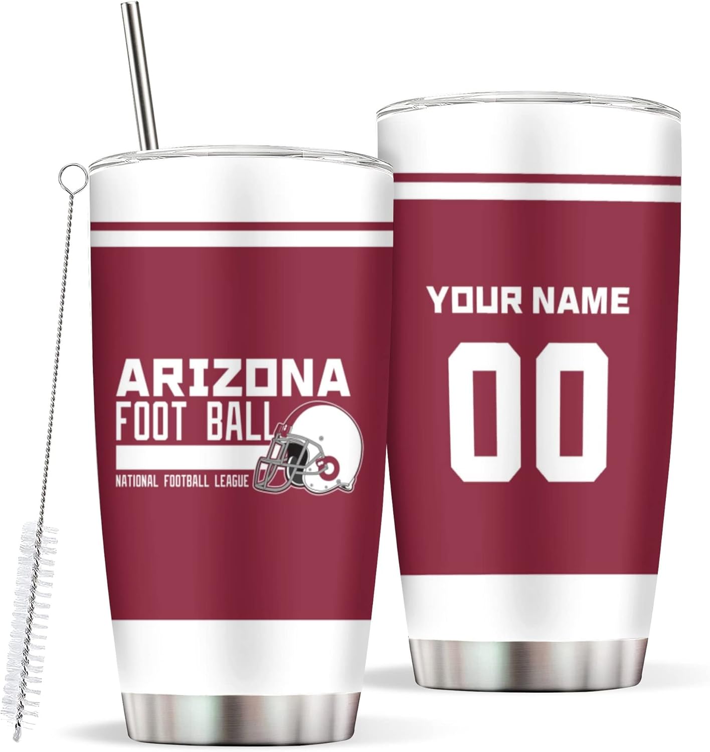 Arizona – Vaso personalizado de 20 onzas con tapas y pajita, taza de café de viaje personalizada, vasos aislados, regalo de fútbol para hombres,