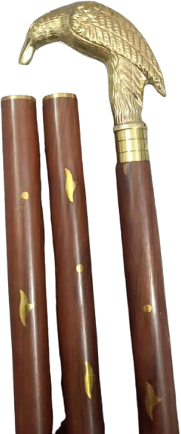 Bastón de madera de latón macizo, mango de cabeza de cuervo de 37 pulgadas, bastón de madera de diseñador para personas mayores y adultos