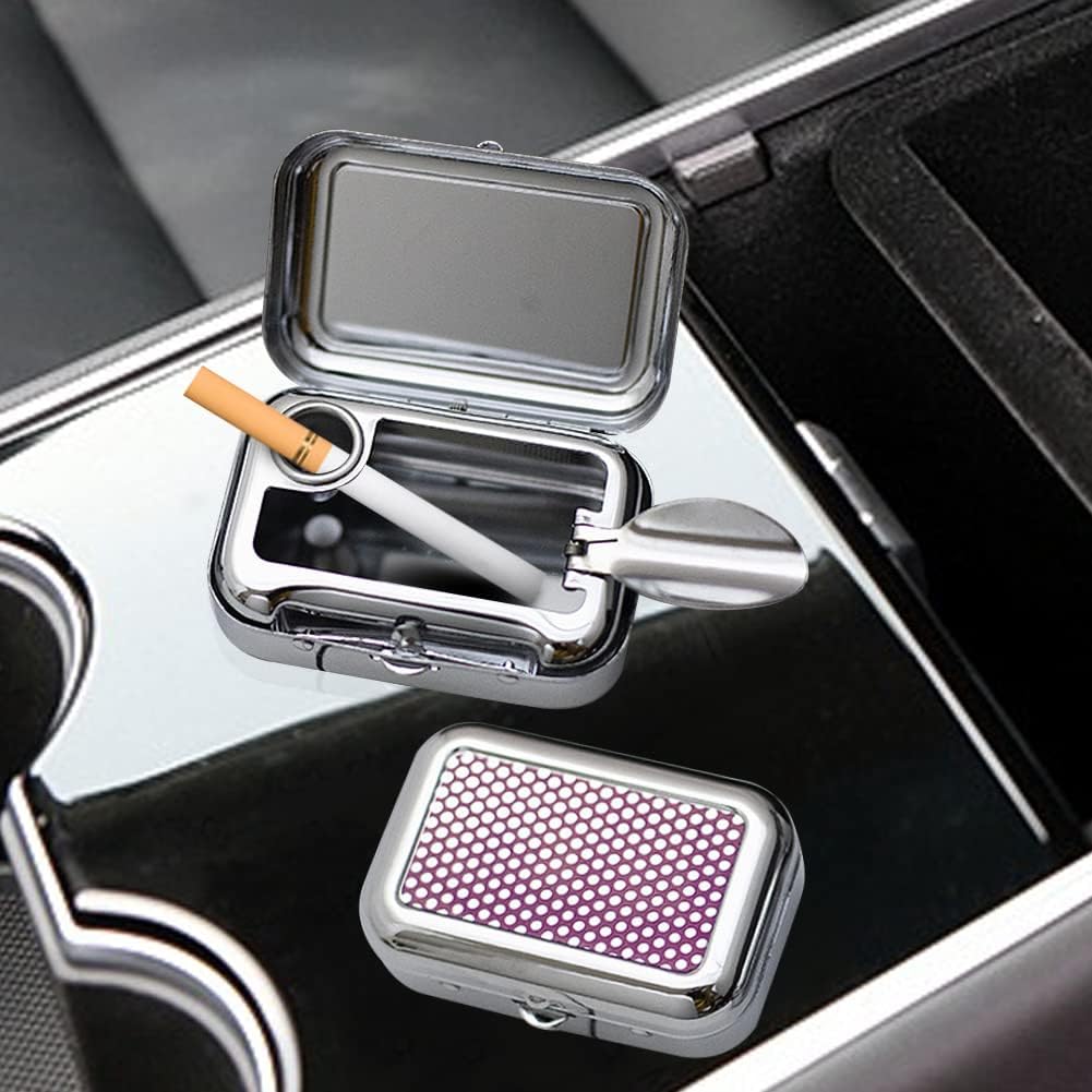 Zcargel – Mini cenicero portátil con tapa, caja de almacenamiento cuadrada con tapa, mini cenicero de bolsillo de metal, cenicero de viaje al aire