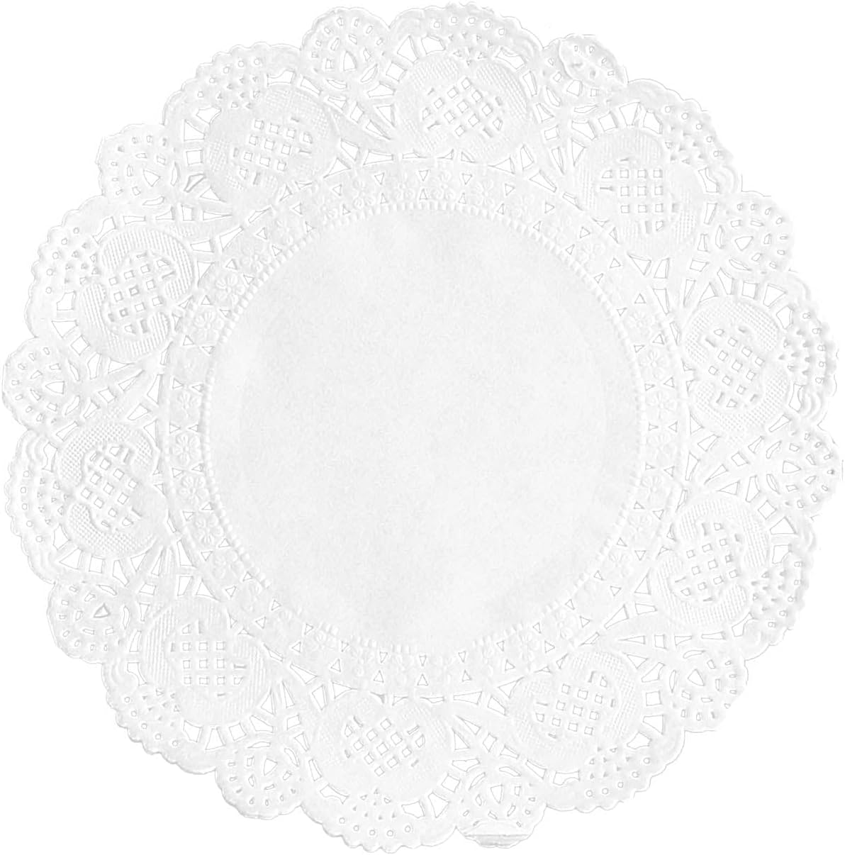 Efavormart – Juego de 100 manteles individuales redondos de papel blanco con encaje de grado alimenticio, 4 pulgadas