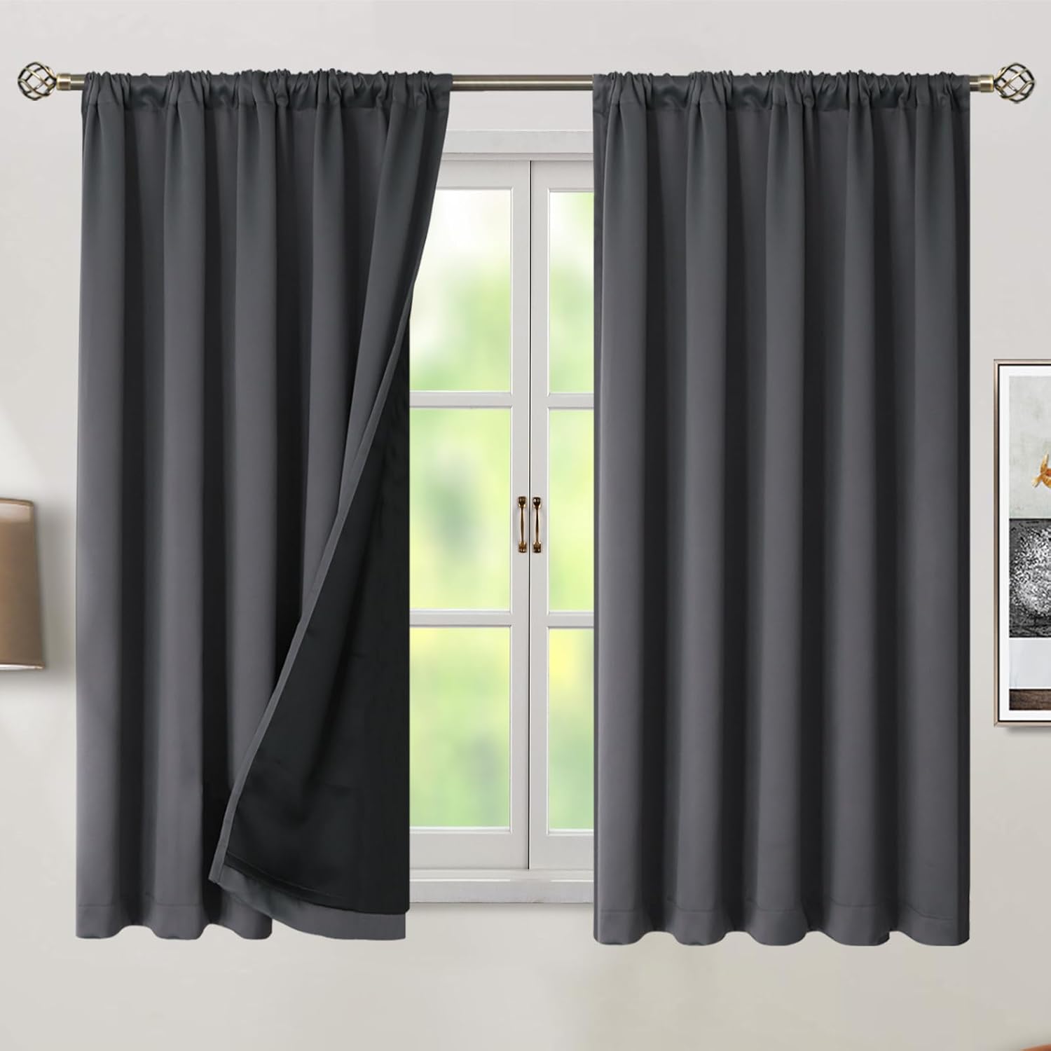 BGment Cortinas opacas 100% con aislamiento térmico para oscurecer la habitación, 54 pulgadas de largo para dormitorio, bolsillo para barra y