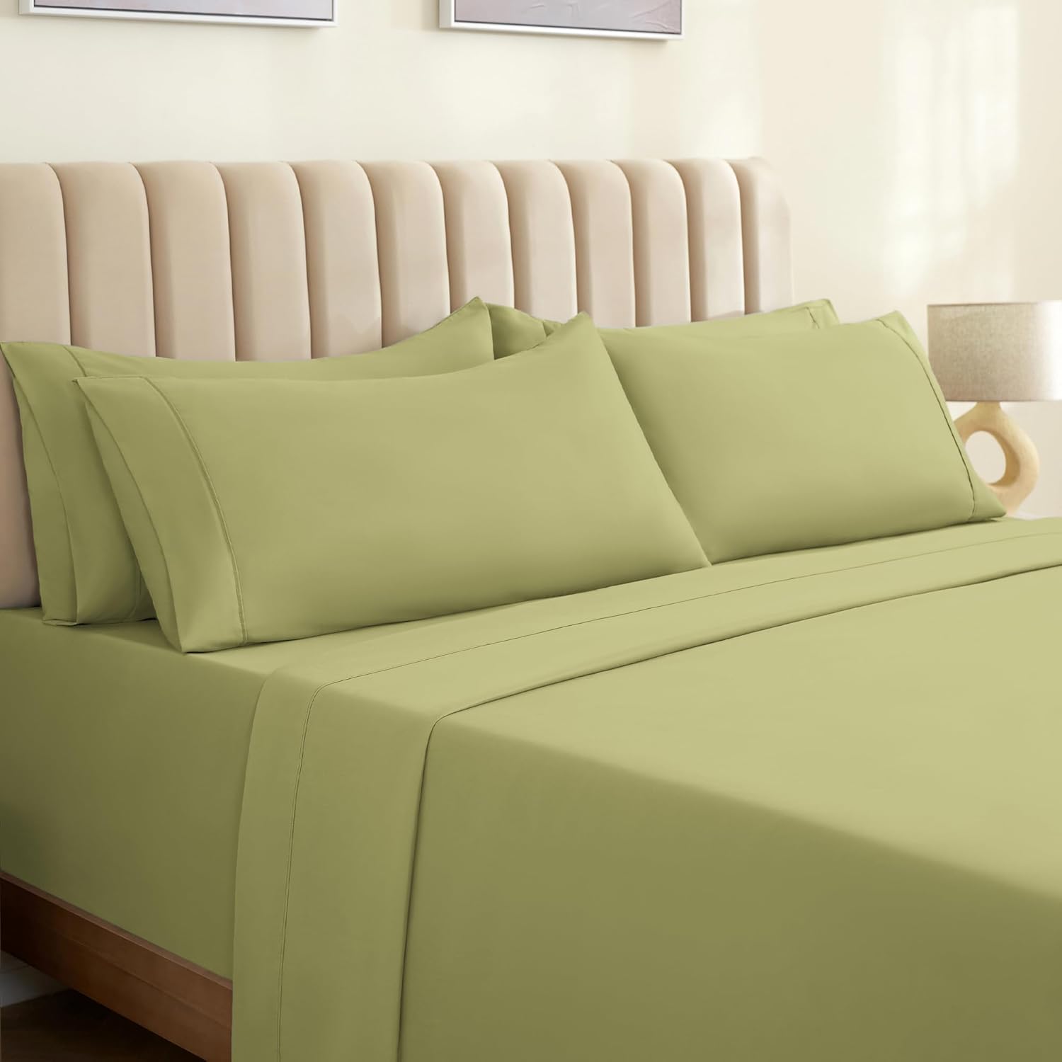 LuxClub – Juego de 4 sábanas de cama con bolsillos profundos de 18″, respetuosas con el medio ambiente, sin arrugas, lavables a máquina, suaves y