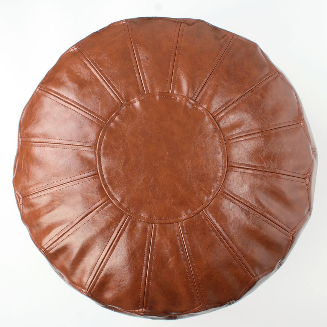 Otomano redondo de piel sintética con estilo, solución de almacenamiento para muebles de sala de estar. Diseño inspirado en Marruecos y costuras