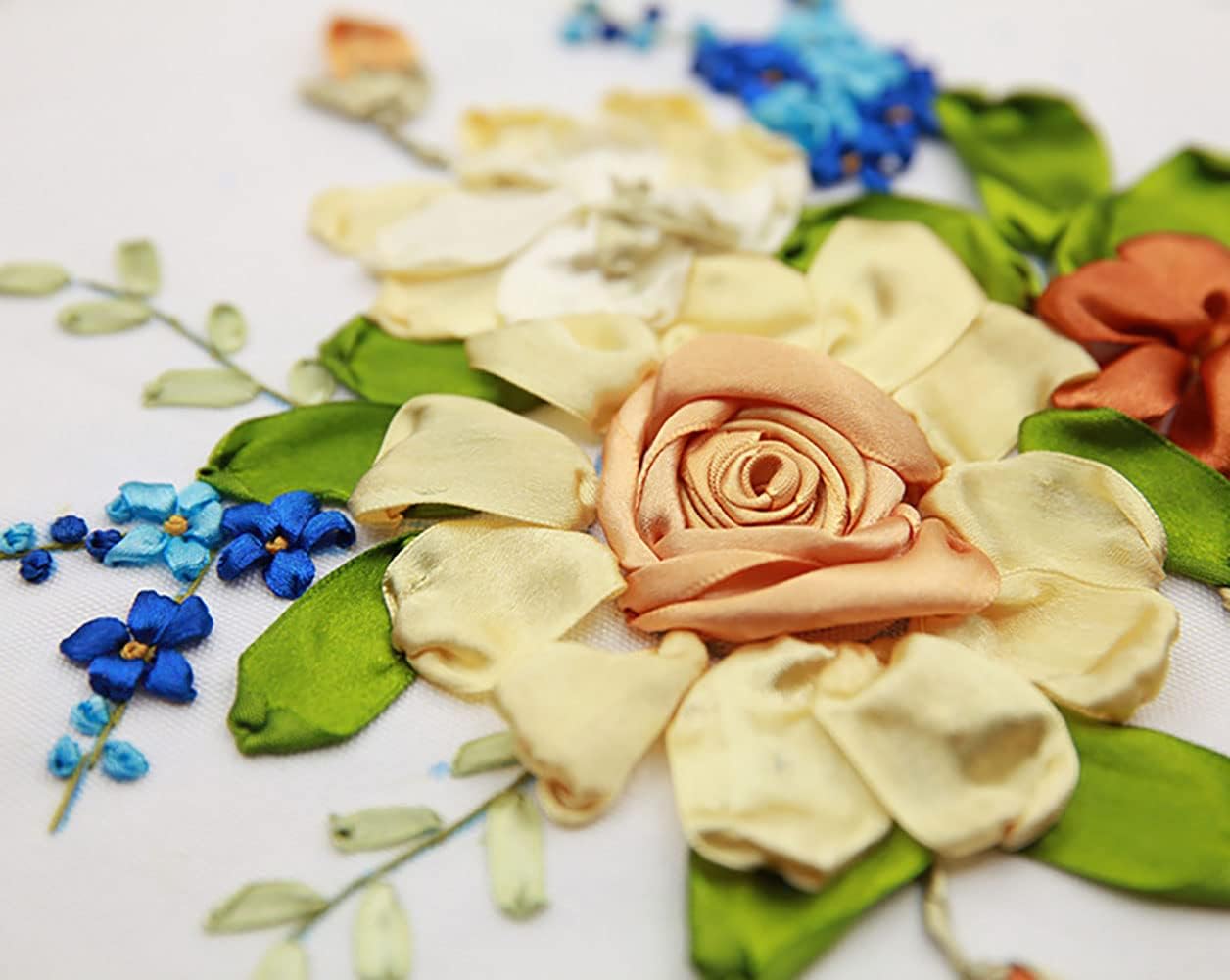 Gogobear Kit de floración de flores de primavera de bordado de cinta, pintura 3D, decoración de pared, sello de aguja, trabajo con aro