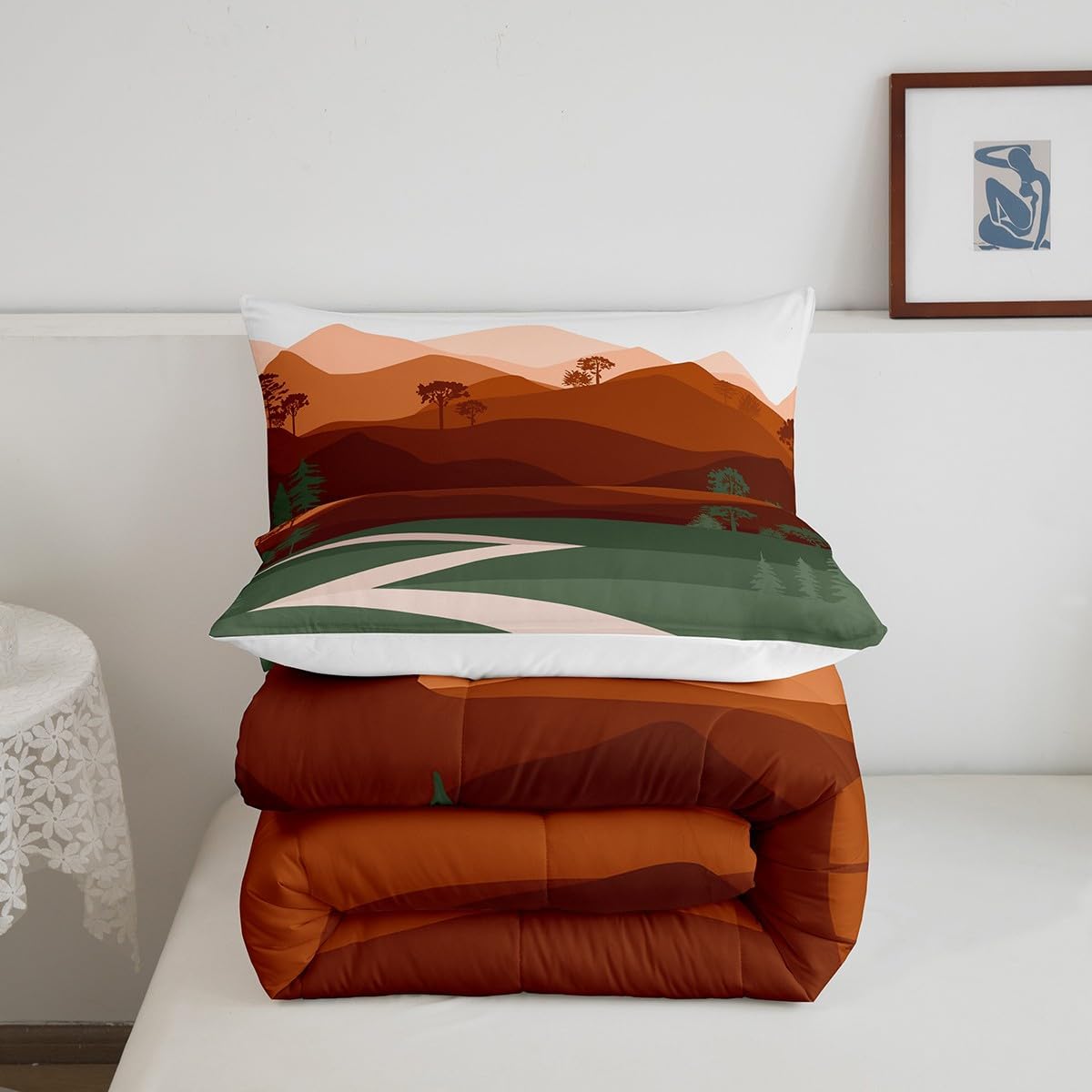 Erosebridal Juego de edredón minimalista tamaño King, ropa de cama abstracta de montaña de la selva para niños y niñas, juegos de edredón de
