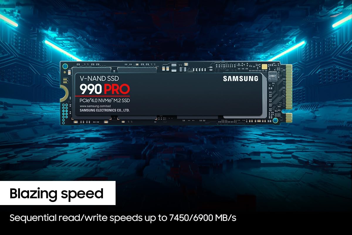 SAMSUNG 990 PRO SSD 4TB PCIe 4.0 M.2 2280 Disco duro interno de estado sólido, velocidades de lectura secuenciales de hasta 7,450 MBs para