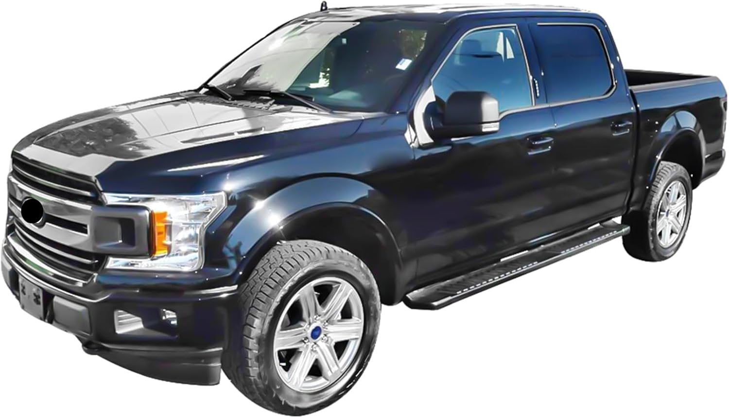 IKON MOTORSPORTS, Estribos compatibles con Ford F150 SuperCrew Cab 2015-2023, estilo V, barra lateral de acero negro con barra Nerf