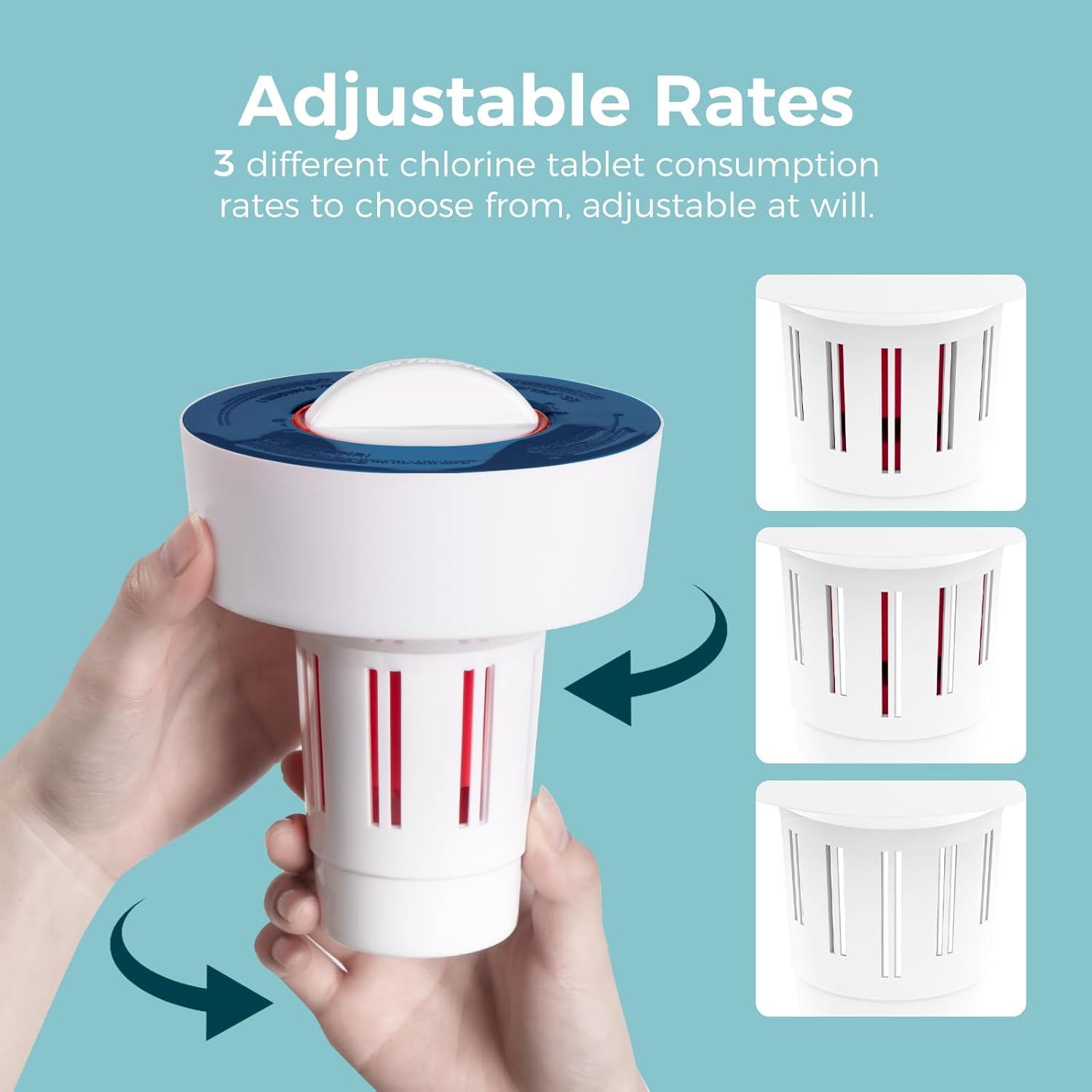 Dispensador de tabletas de piscina solo para tabletas de 1 pulgada, soporte flotante para tableta con recordatorio y 3 ajustes ajustables, flotante