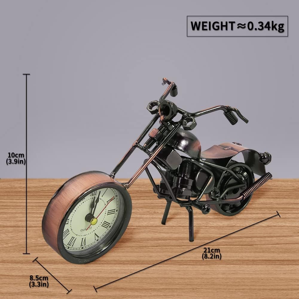 Winterworm Modelo creativo de motocicleta con reloj, adorno de metal de hierro, figura de motocicleta de bronce retro para el día del padre,