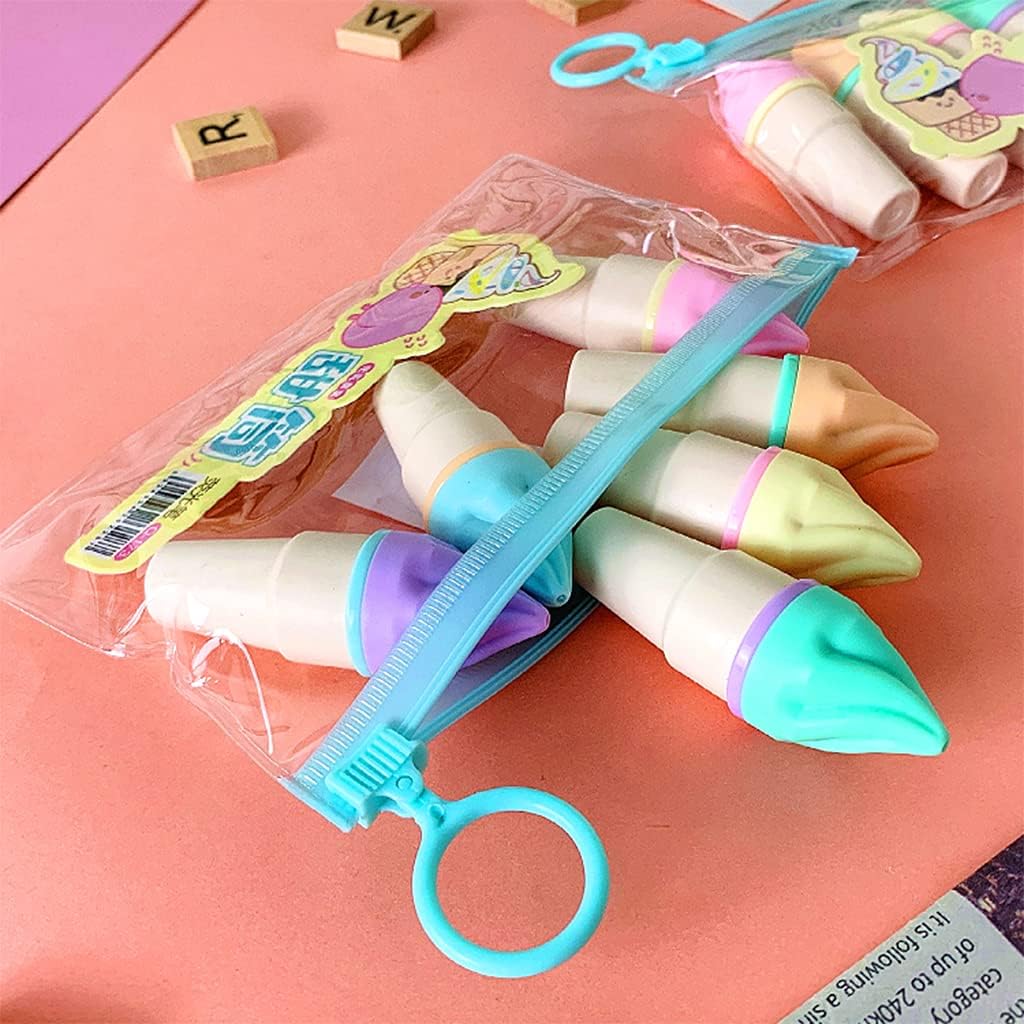 6pcs lindo mini rotulador kawaii dibujos animados helado rotuladores fluorescentes escuela oficina papelería suministro helado rotulador