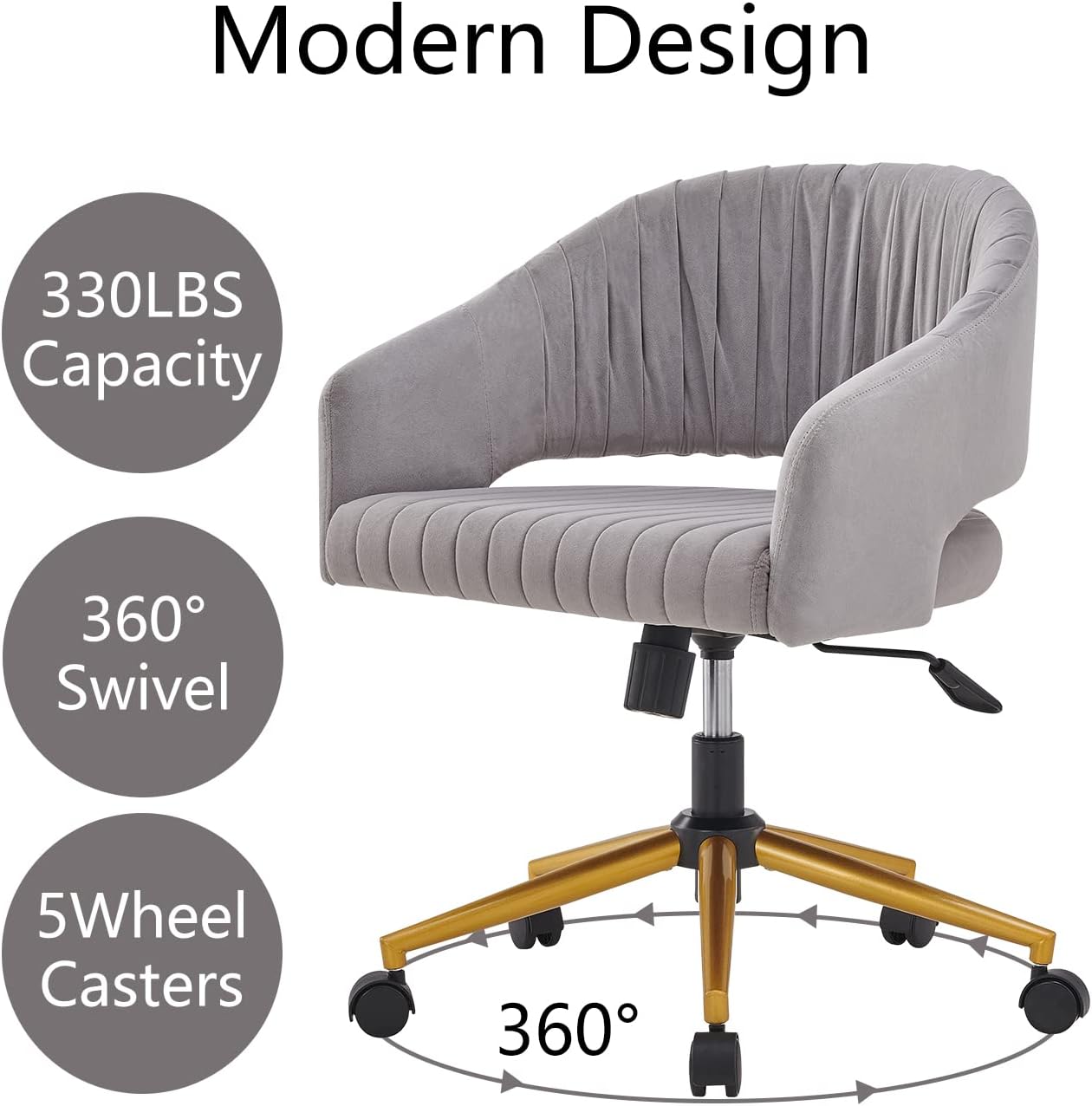 Silla de oficina en casa, silla giratoria de terciopelo, moderna y bonita silla de escritorio con base dorada para niñas y mujeres, asiento de