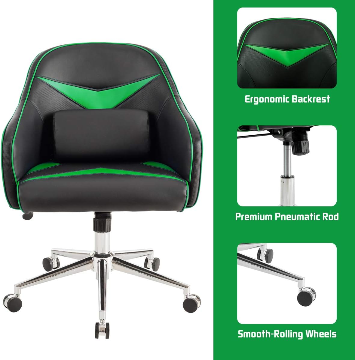 Giantex Silla de juegos de piel sintética, sillón de altura ajustable con respaldo medio con almohada lumbar de masaje, sillas de escritorio