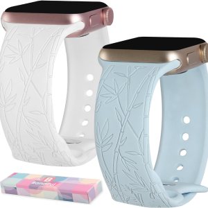 Paquete de 2 correas de bambú grabadas casuales compatibles con Apple Watch Band de 1.496 in 1.575 in 1.614 in 1.654 in 1.732 in 1.772 in 1.929 in, Paquete de 2 correas de bambú grabadas casuales compatibles con Apple Watch Band de 1.496 in 1.575 in 1.614 in 1.654 in 1.732 in 1.772 in 1.929 in,