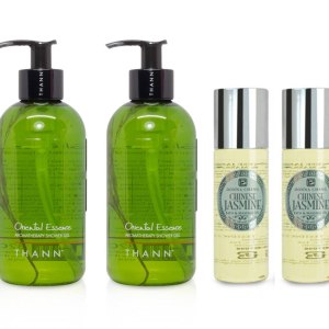 THANN Oriental Essence Gel de ducha y DONNA CHANG Juego de aceites de masaje de jazmín. THANN Oriental Essence Gel de ducha y DONNA CHANG Juego de aceites de masaje de jazmín.