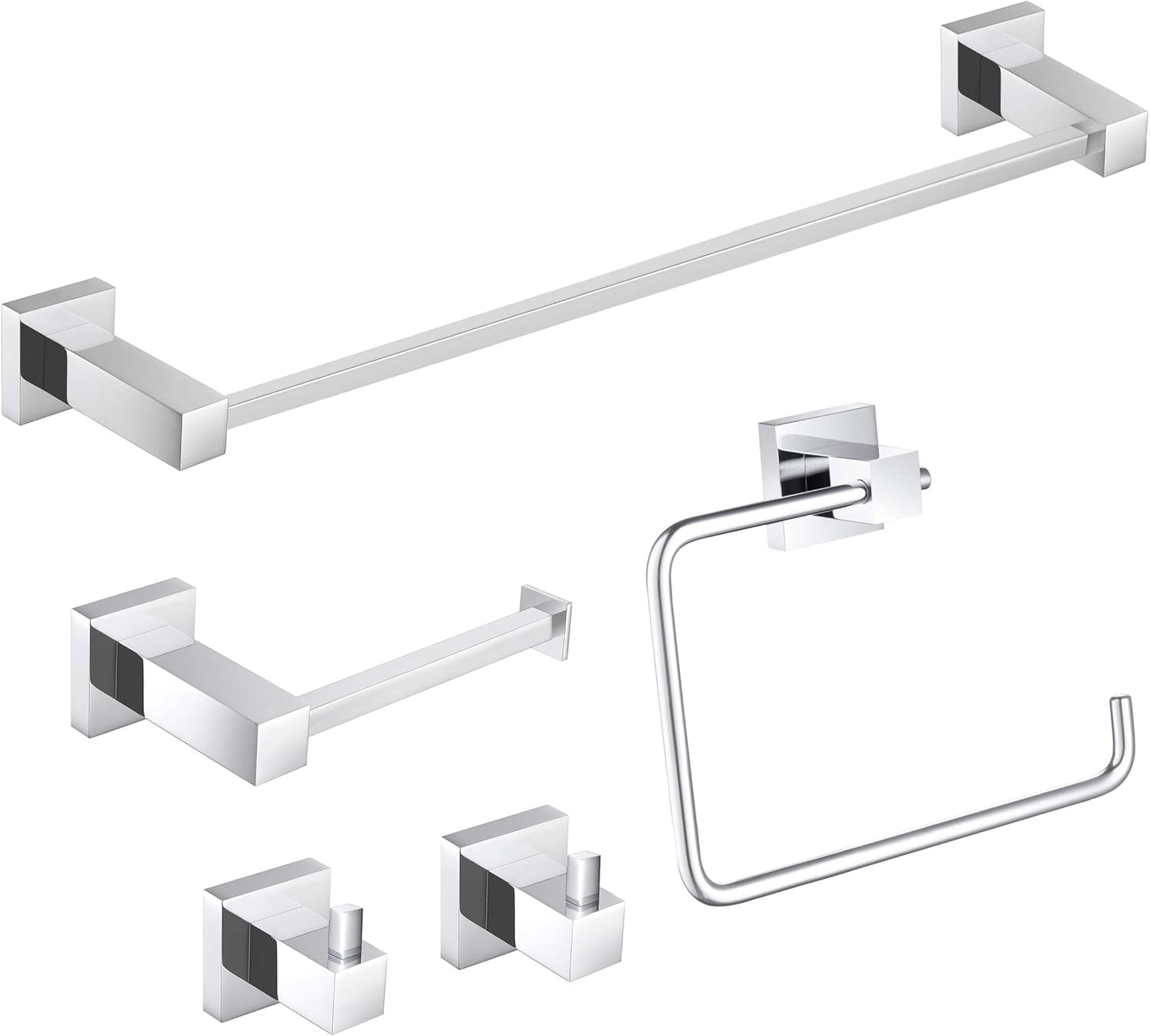 KIBI Cube – Juego de accesorios de baño de 5 piezas  Toallero (18 pulgadas), anillo para toallas, soporte para papel higiénico, ganchos para bata