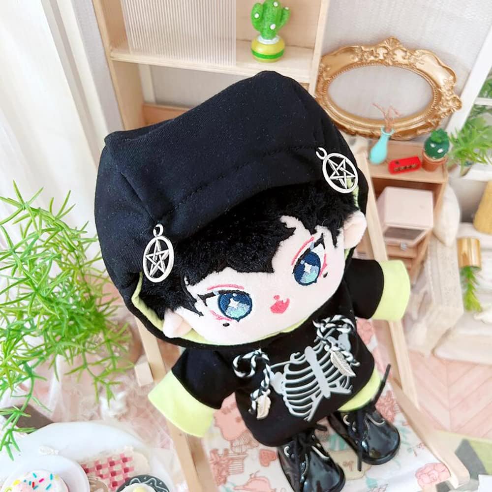 niannyyhouse Muñeca de peluche de 7.9 in con capucha y cuerpo de peluche humanoide desnudo, pantalones de cuero, ropa de muñeca Kpop (A-2)