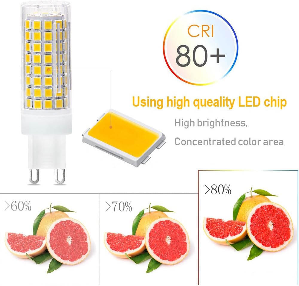 Bombillas LED G9, 8 W, 75 W, 100 W, bombillas halógenas de repuesto equivalentes a 850 lm, bombillas LED G9 regulables, entrada de voltaje AC110V,