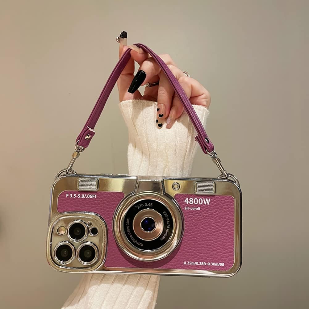 Funda compatible con iPhone 11 Pro Max, bonita funda 3D vintage para cámara con correa de mano, funda única de silicona TPU a prueba de golpes,