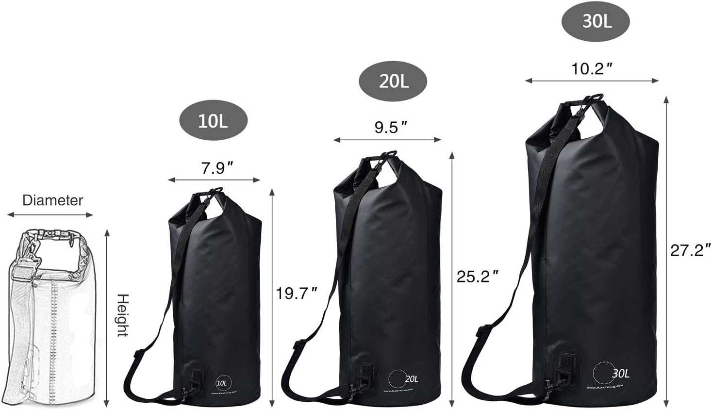 KastKing Bolsas secas, bolsas de almacenamiento 100% impermeables, construcción de grado militar para natación, kayak, canotaje, senderismo,
