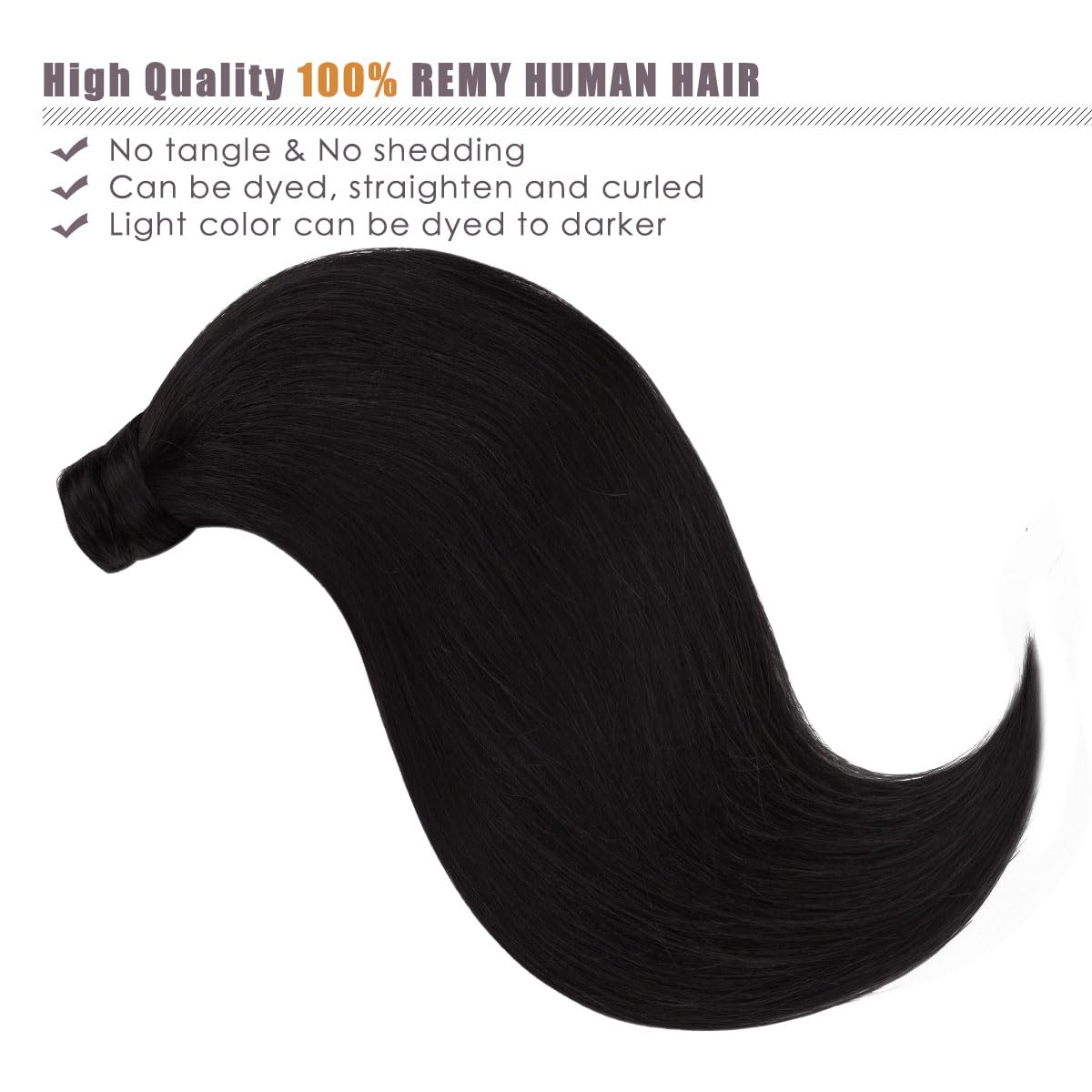 Lacer Extensiones de cabello humano real, color negro natural, 22 pulgadas, extensiones de cabello humano Remy, 22 pulgadas, extensiones de cabello