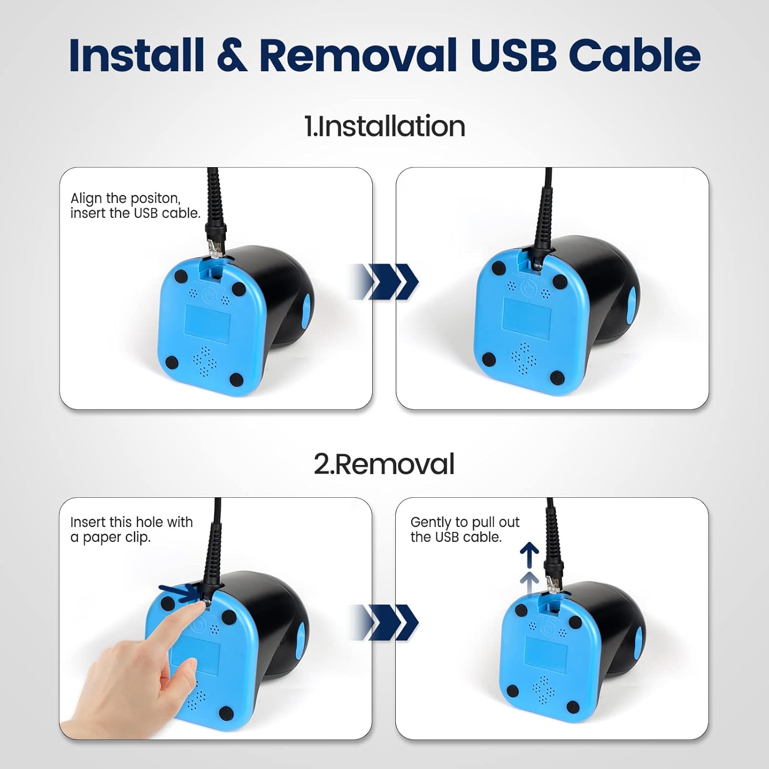OBZ Escáner de código de barras manos libres 1D 2D QR, escaneo automático omnidireccional de detección lector de código de barras con cable USB